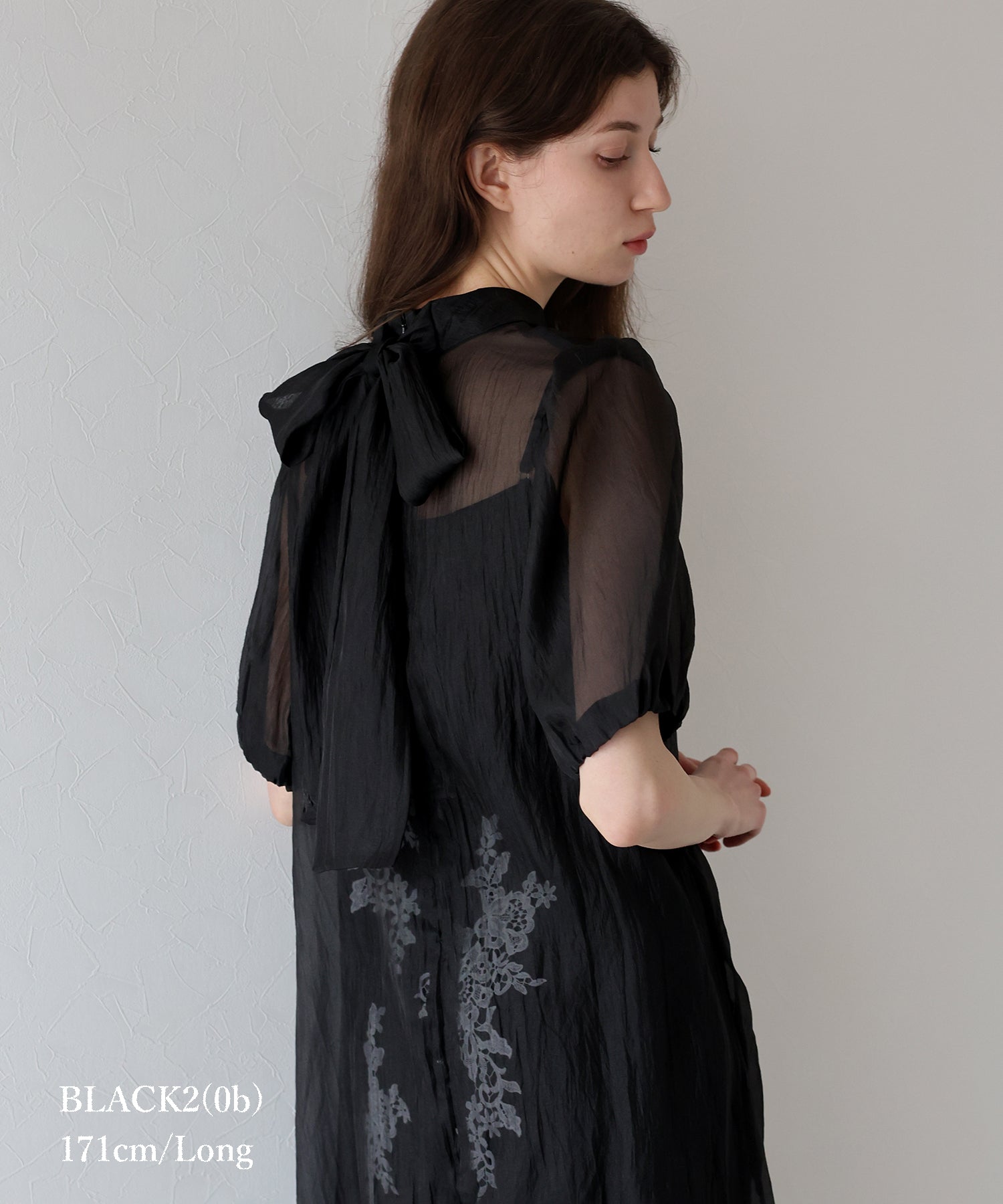 インナー付きバックリボンジャガードドレス