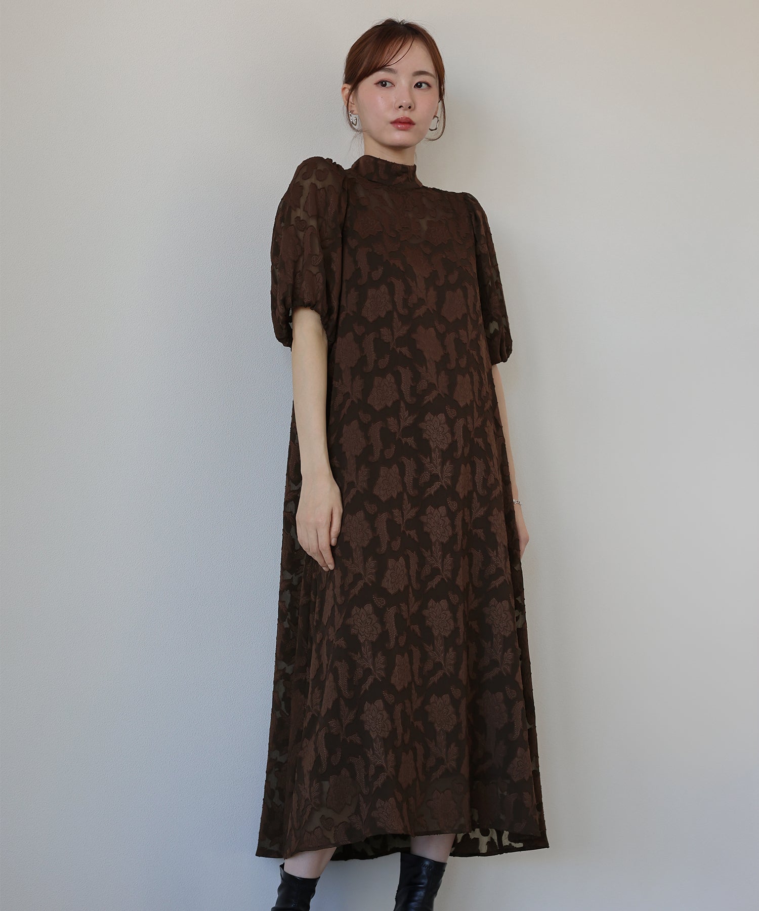 インナー付きバックリボンジャガードドレス