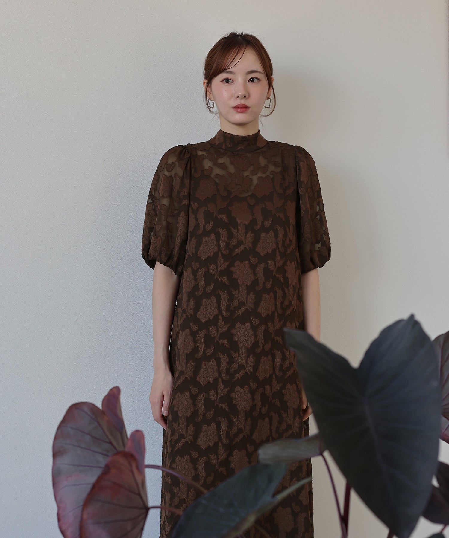 インナー付きバックリボンジャガードドレス