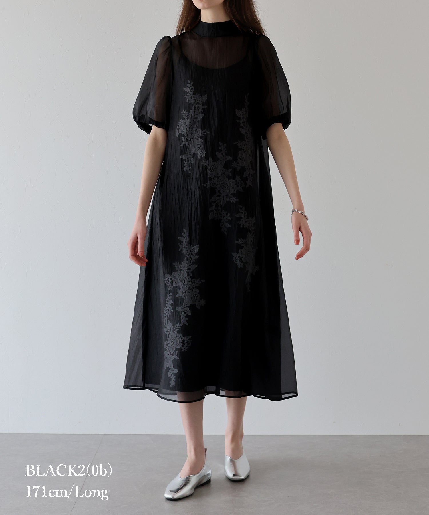 インナー付きバックリボンジャガードドレス