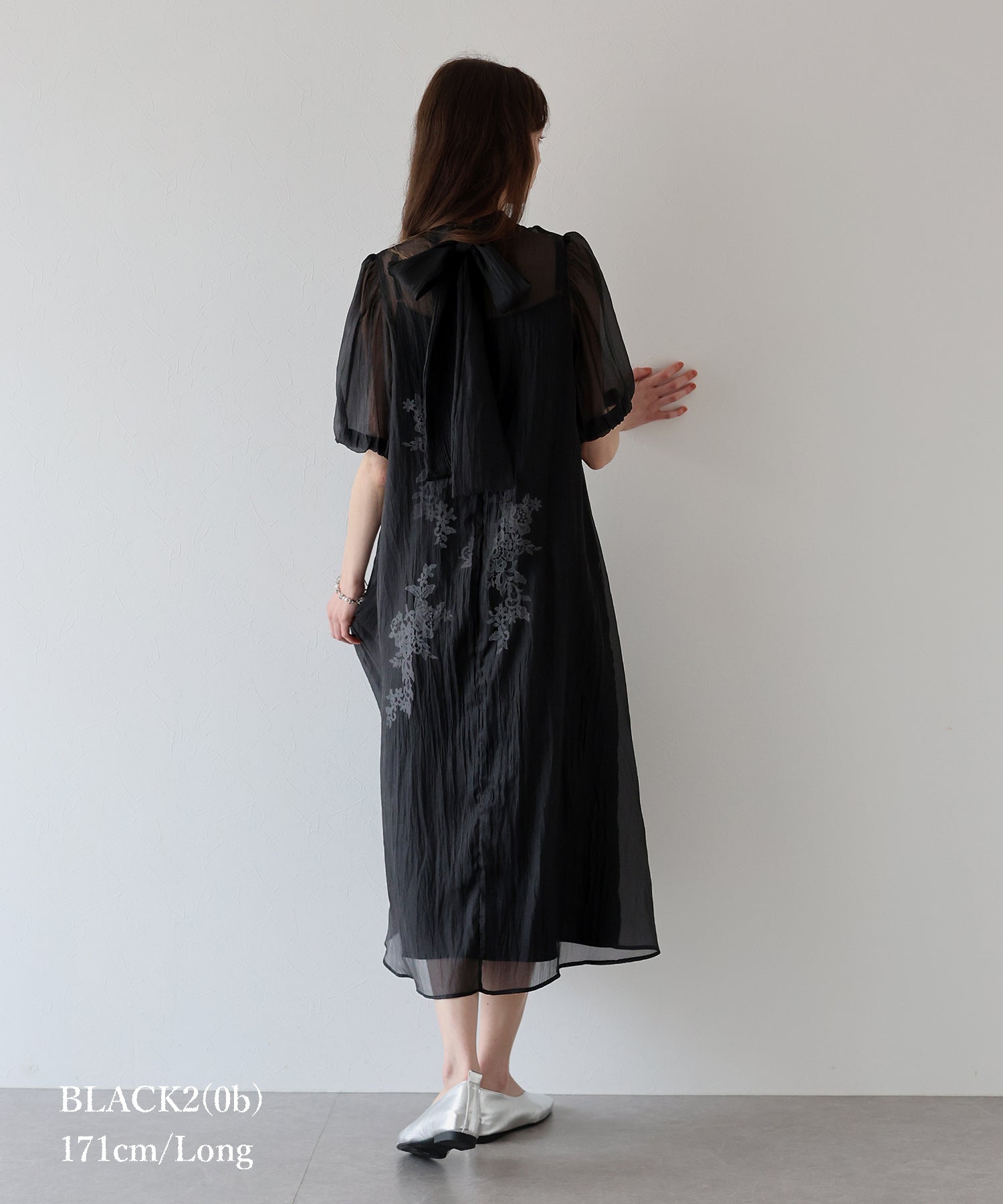 インナー付きバックリボンジャガードドレス