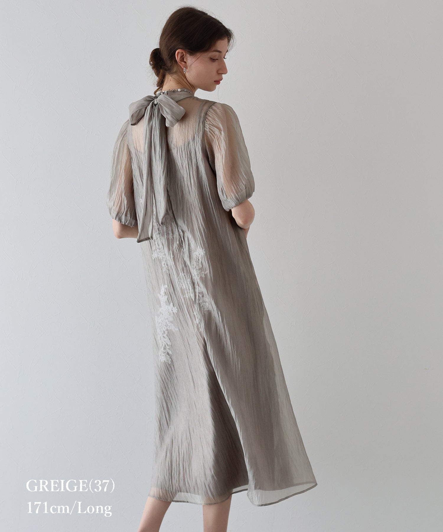 インナー付きバックリボンジャガードドレス