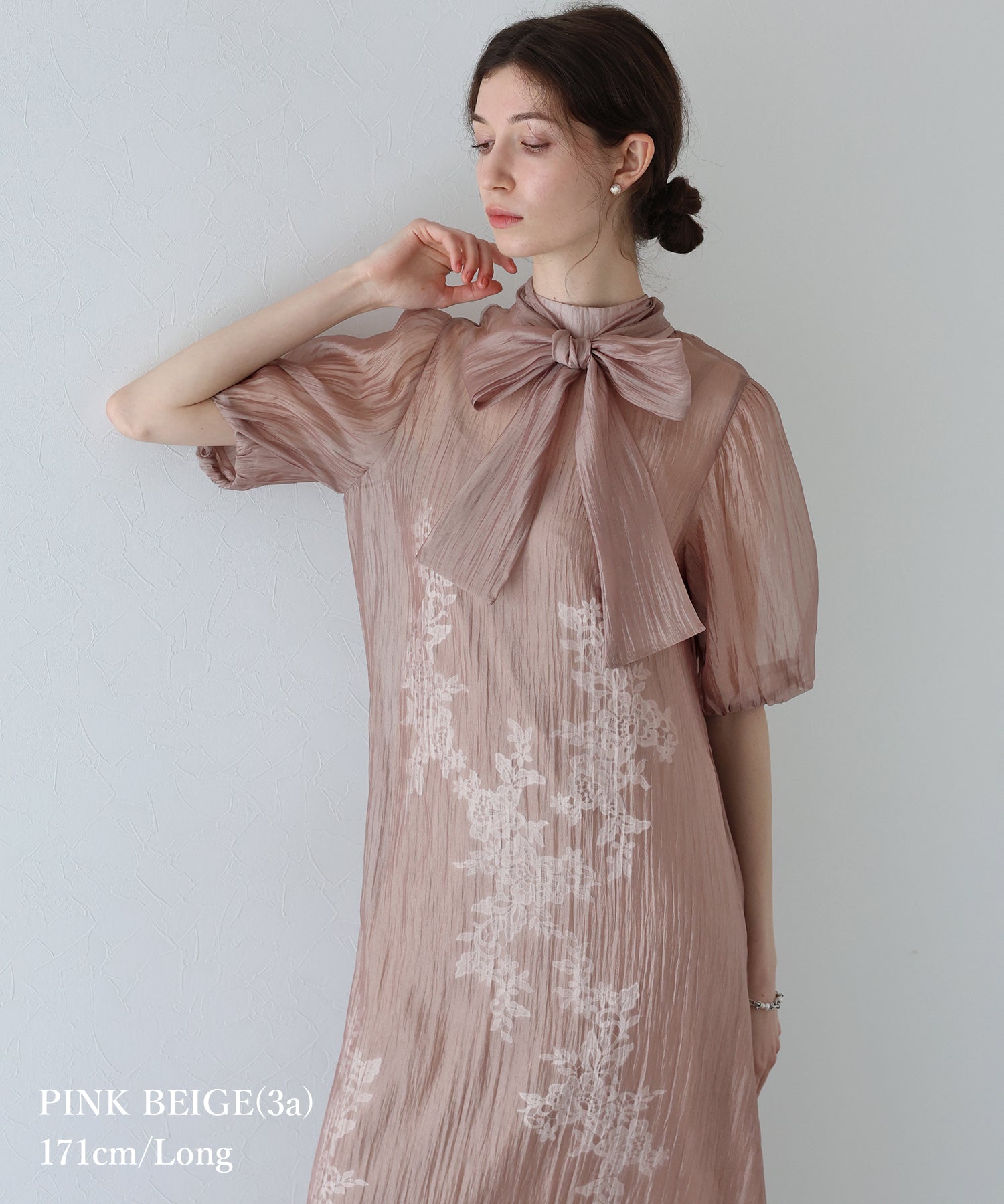 インナー付きバックリボンジャガードドレス