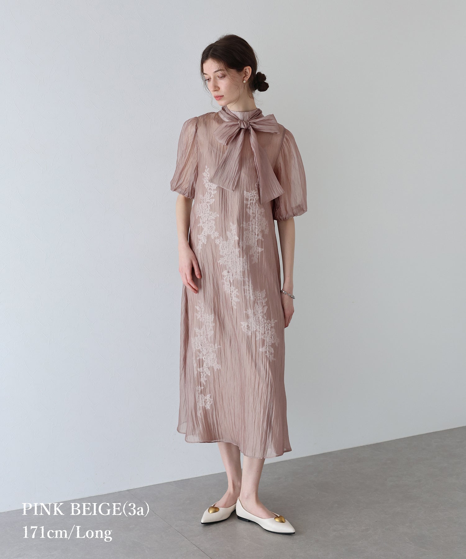 インナー付きバックリボンジャガードドレス