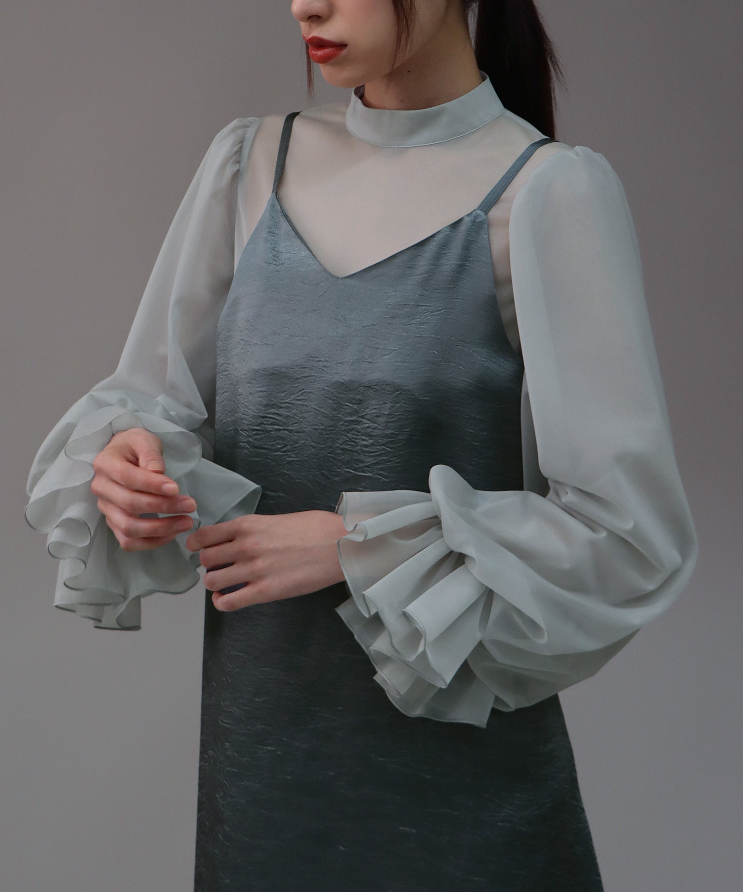 【SALE】日本製 配色シースルードッキングキャミワンピースドレス