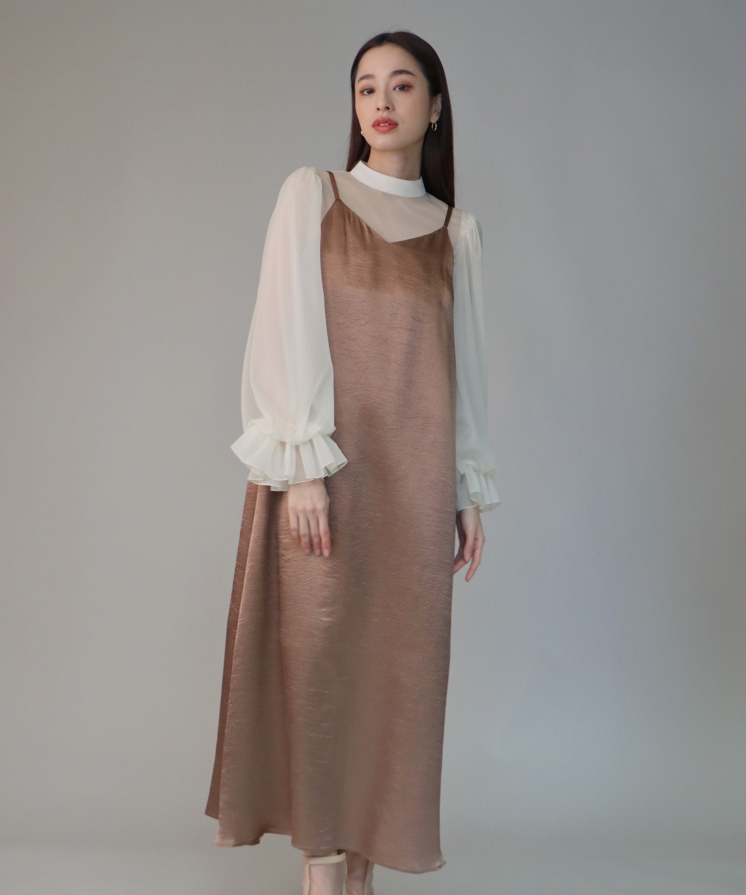 【SALE】日本製 配色シースルードッキングキャミワンピースドレス