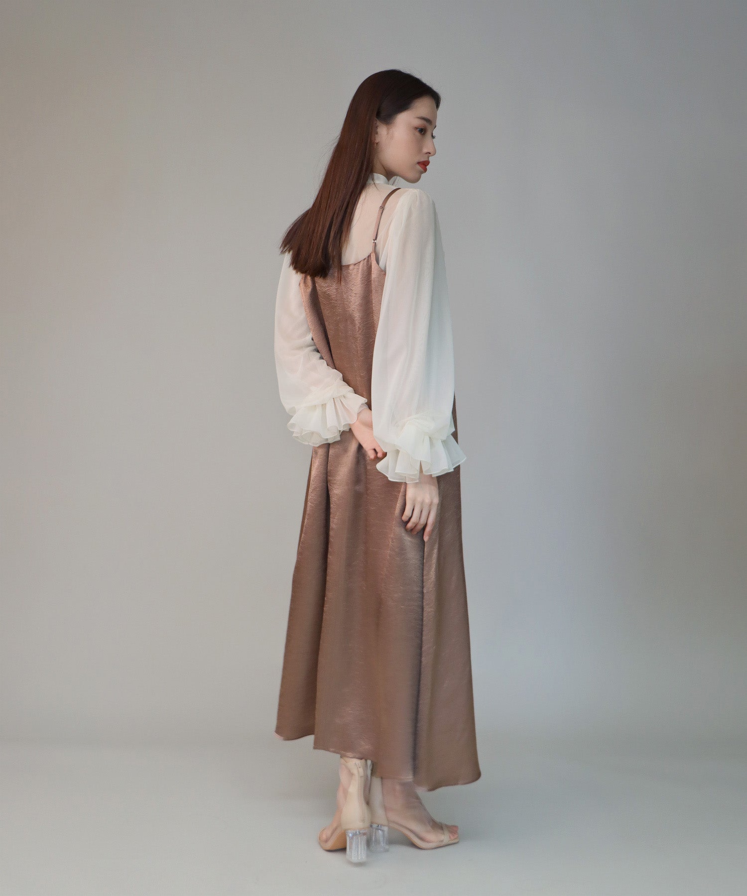 【SALE】日本製 配色シースルードッキングキャミワンピースドレス