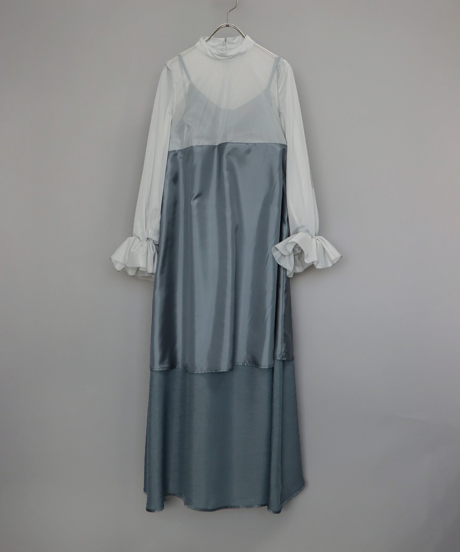 【SALE】日本製 配色シースルードッキングキャミワンピースドレス