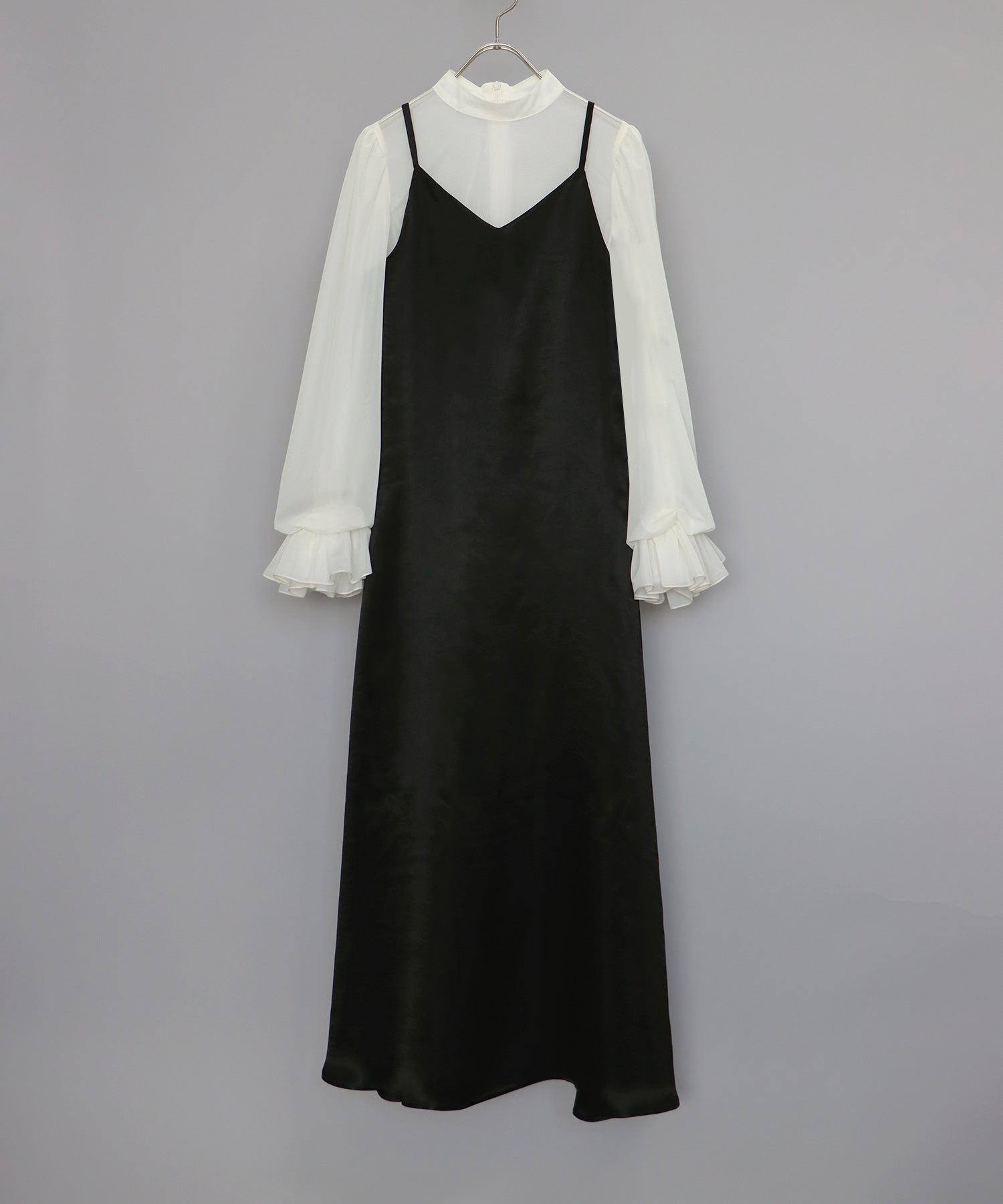 【SALE】日本製 配色シースルードッキングキャミワンピースドレス