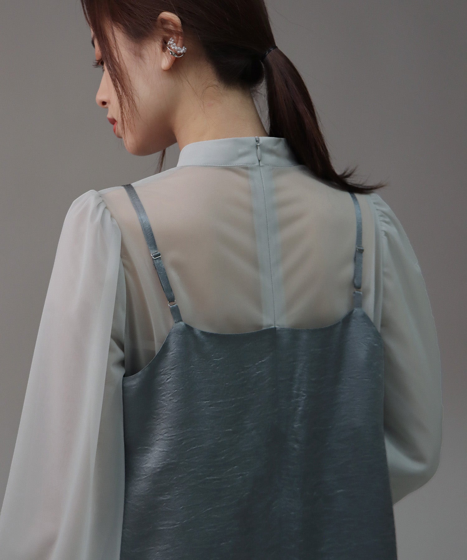 【SALE】日本製 配色シースルードッキングキャミワンピースドレス