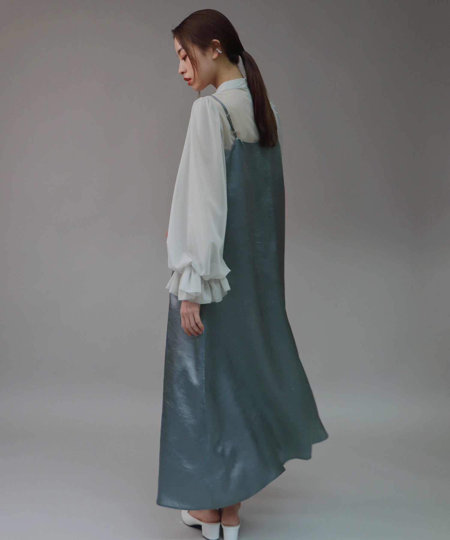 【SALE】日本製 配色シースルードッキングキャミワンピースドレス