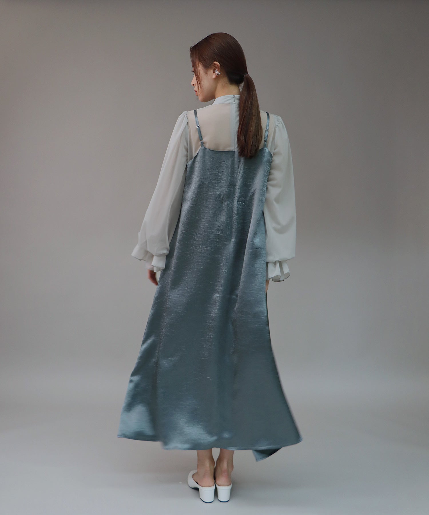 【SALE】日本製 配色シースルードッキングキャミワンピースドレス