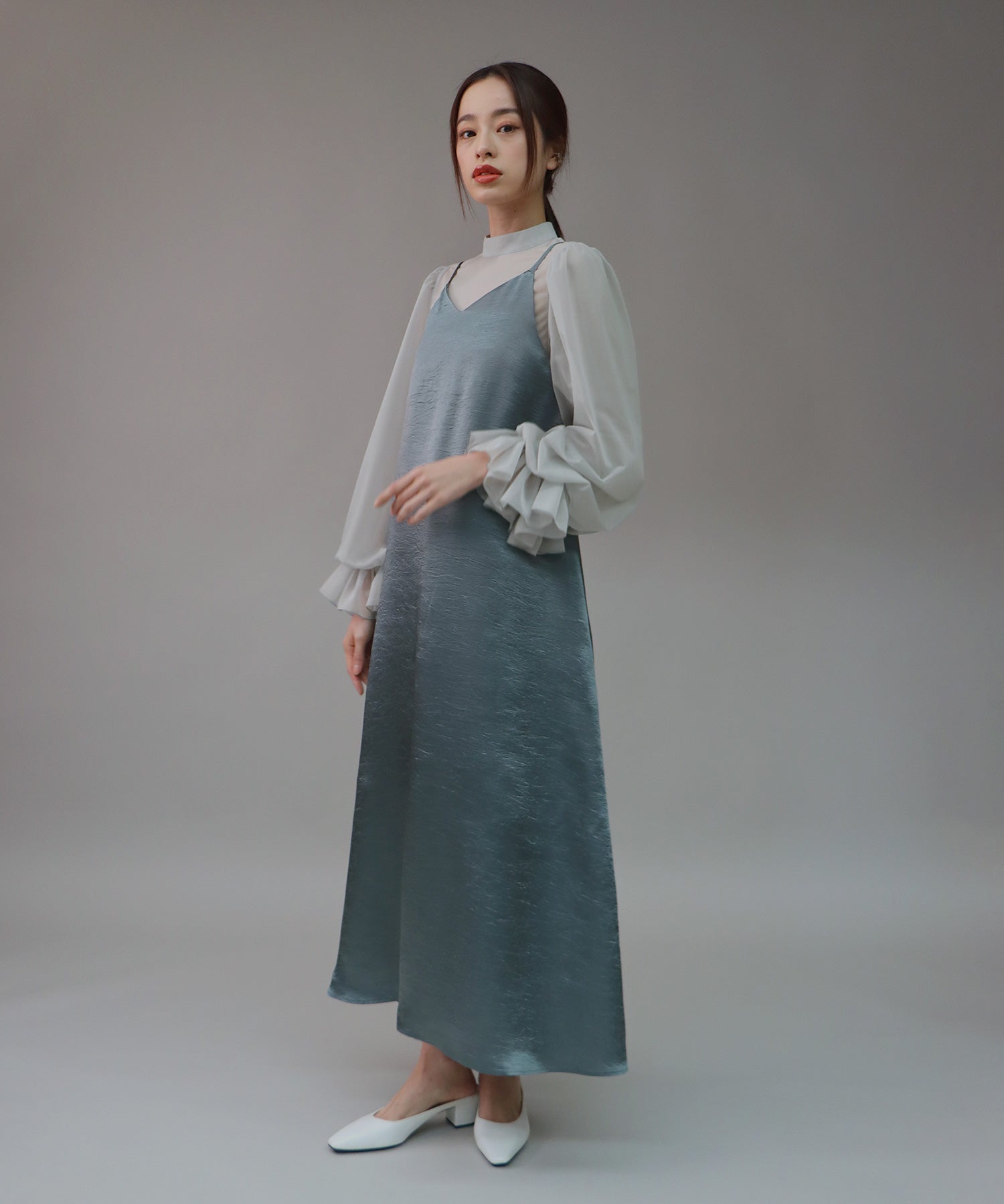 【SALE】日本製 配色シースルードッキングキャミワンピースドレス