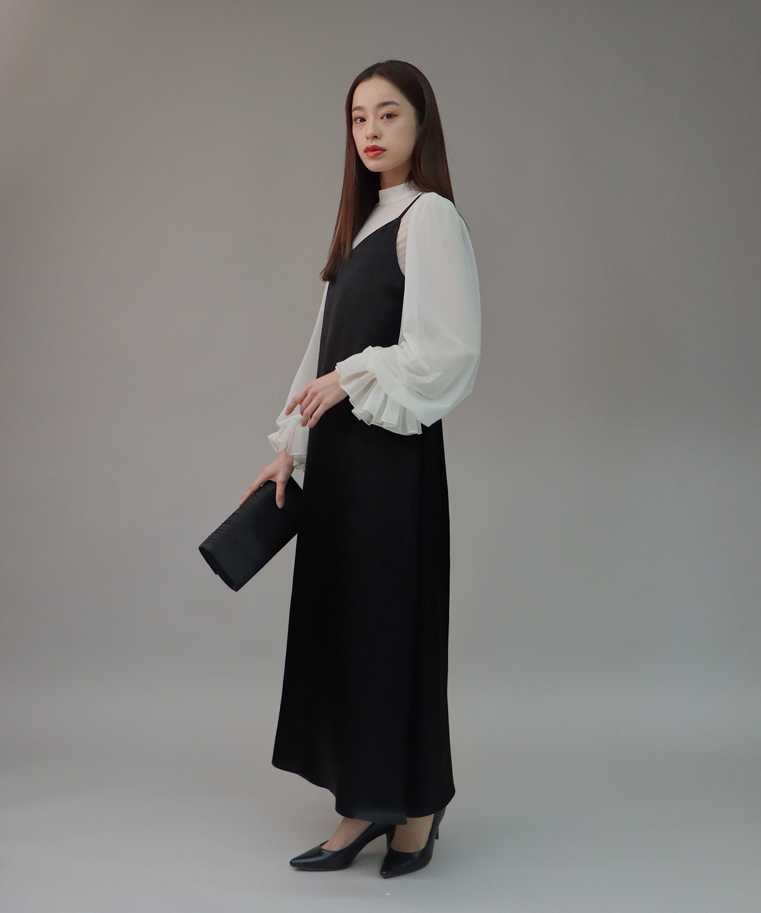 【SALE】日本製 配色シースルードッキングキャミワンピースドレス