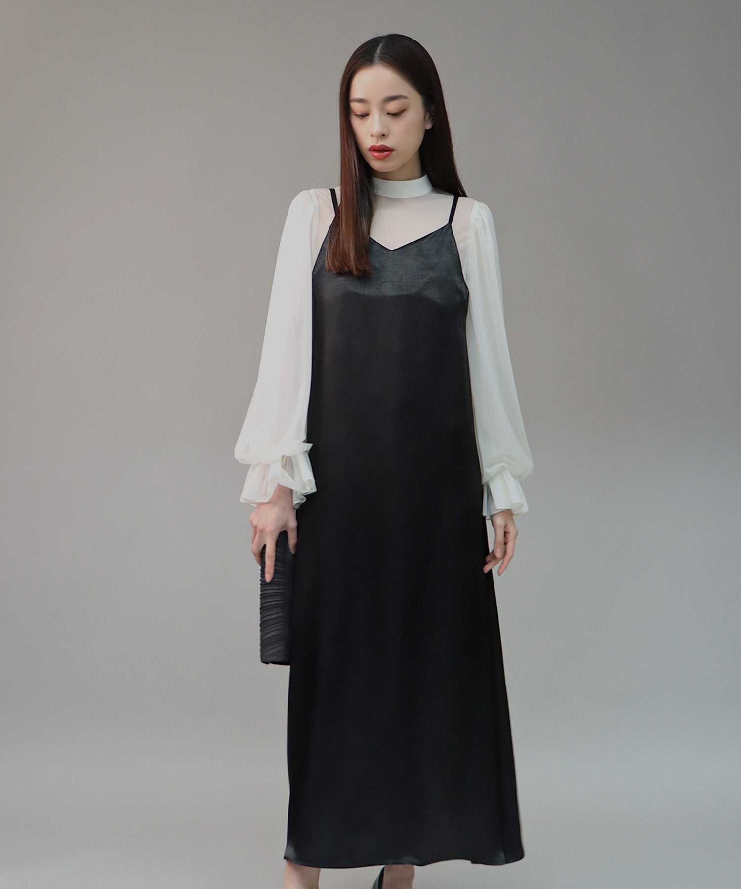 【SALE】日本製 配色シースルードッキングキャミワンピースドレス