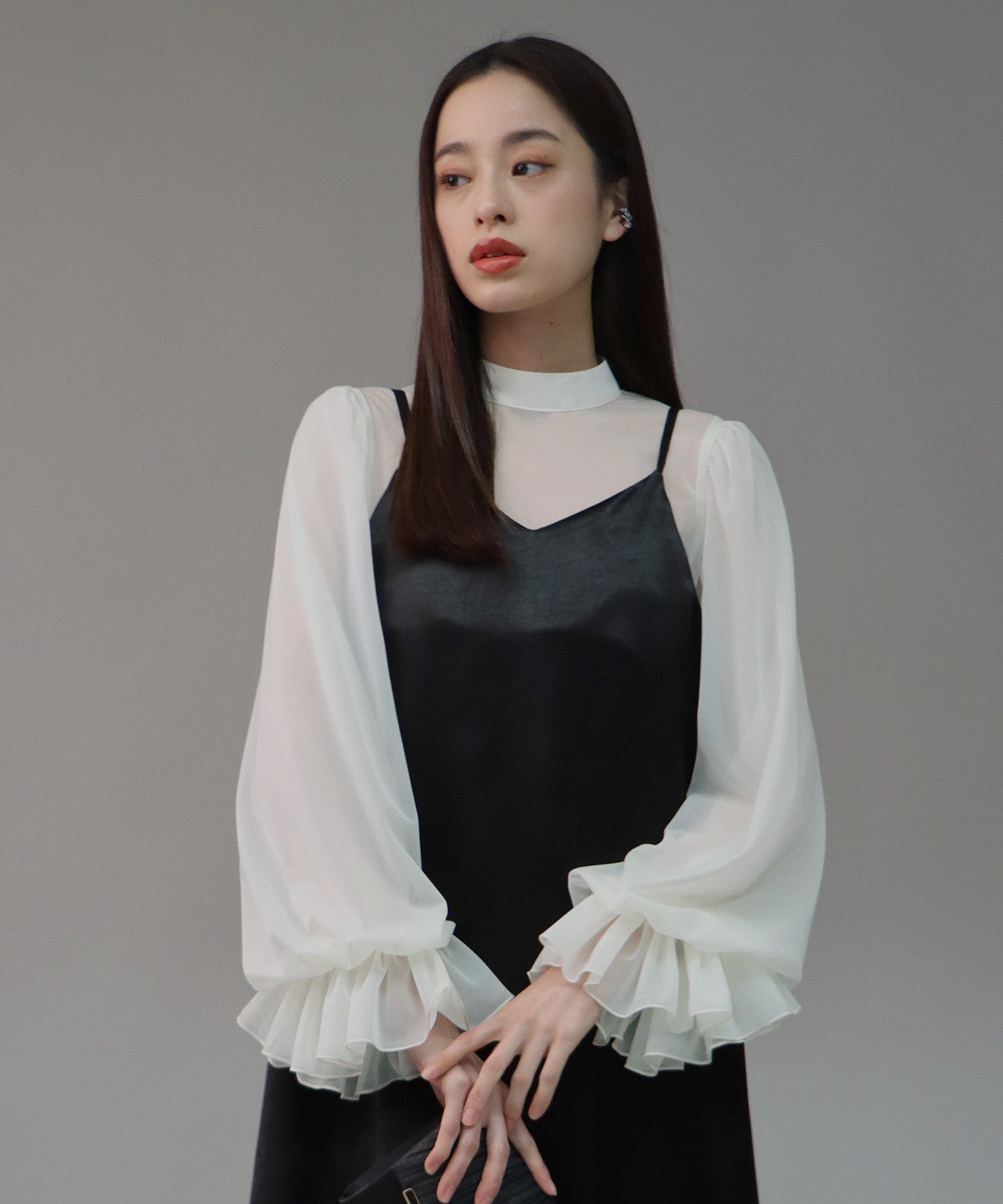 【SALE】日本製 配色シースルードッキングキャミワンピースドレス