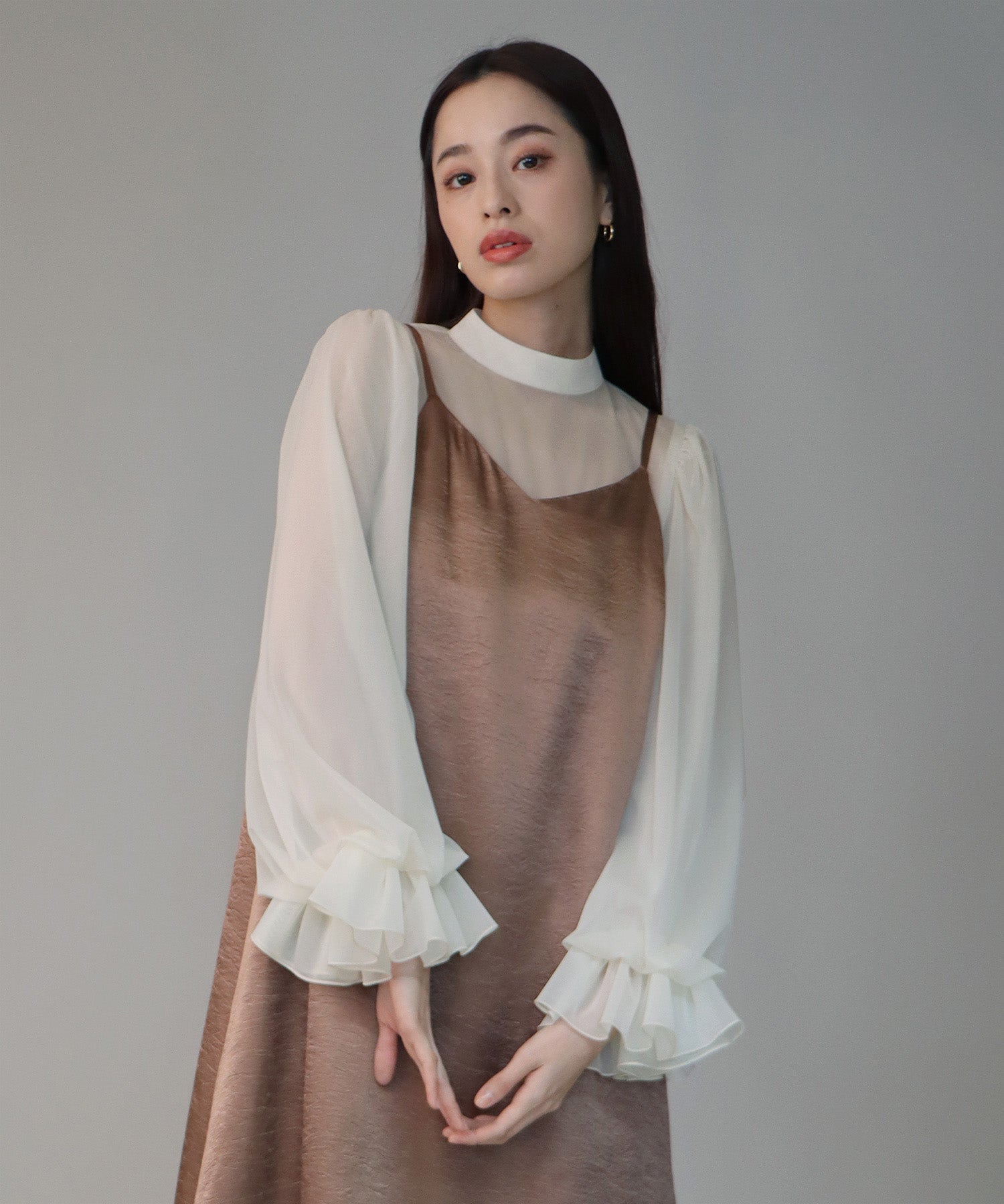 【SALE】日本製 配色シースルードッキングキャミワンピースドレス