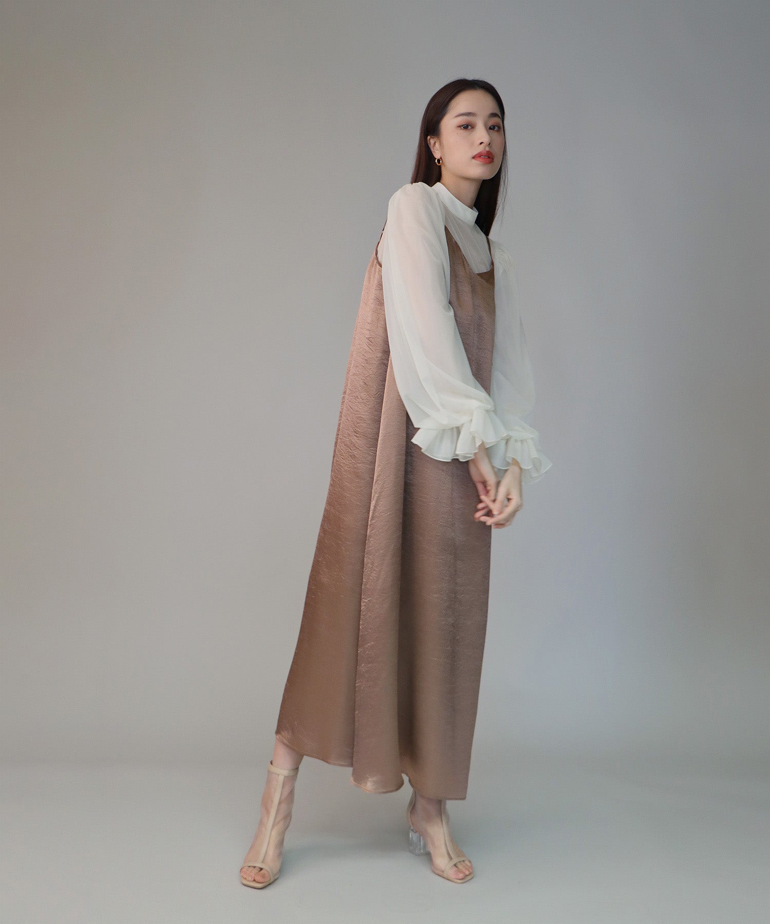 【SALE】日本製 配色シースルードッキングキャミワンピースドレス