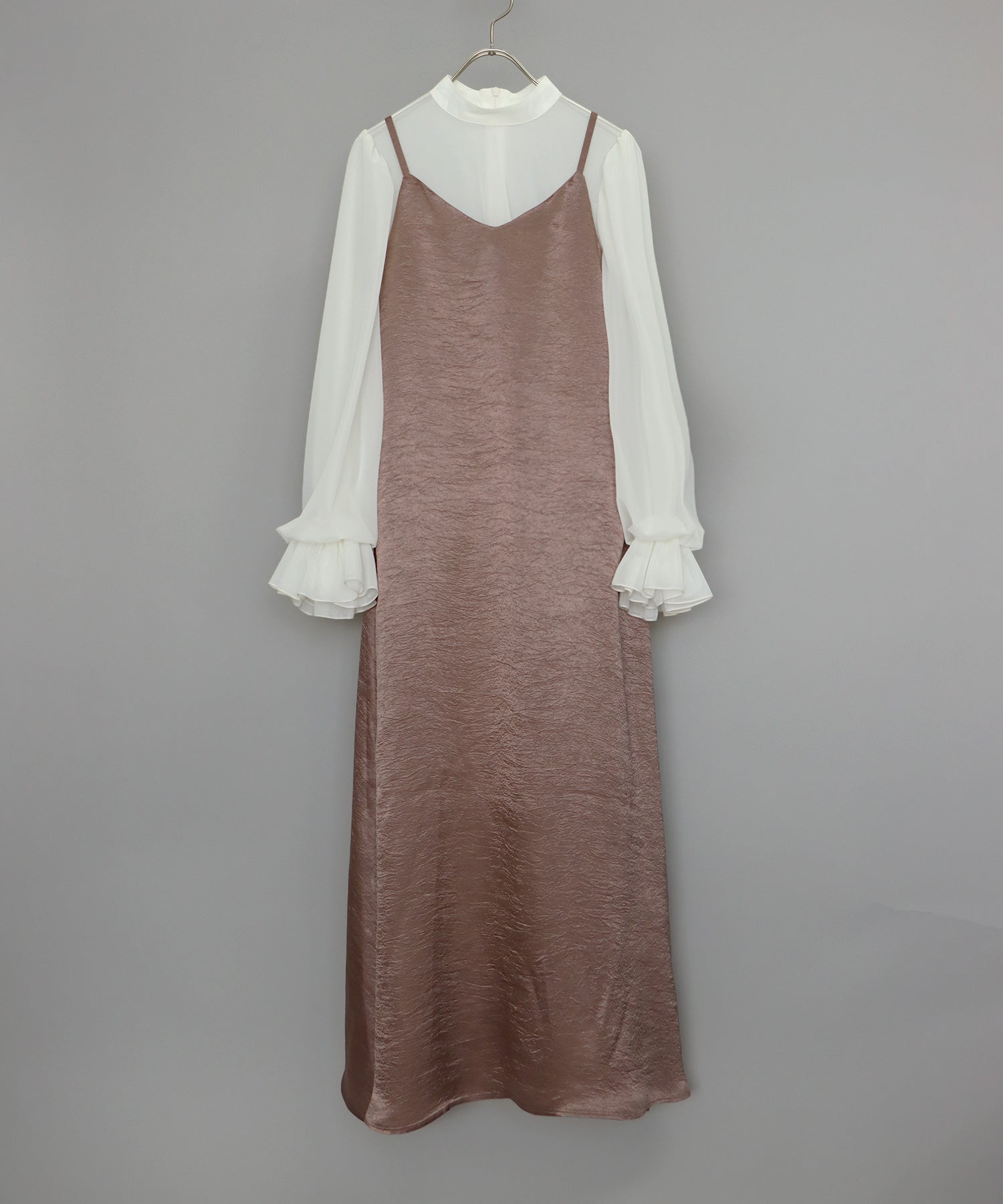 【SALE】日本製 配色シースルードッキングキャミワンピースドレス