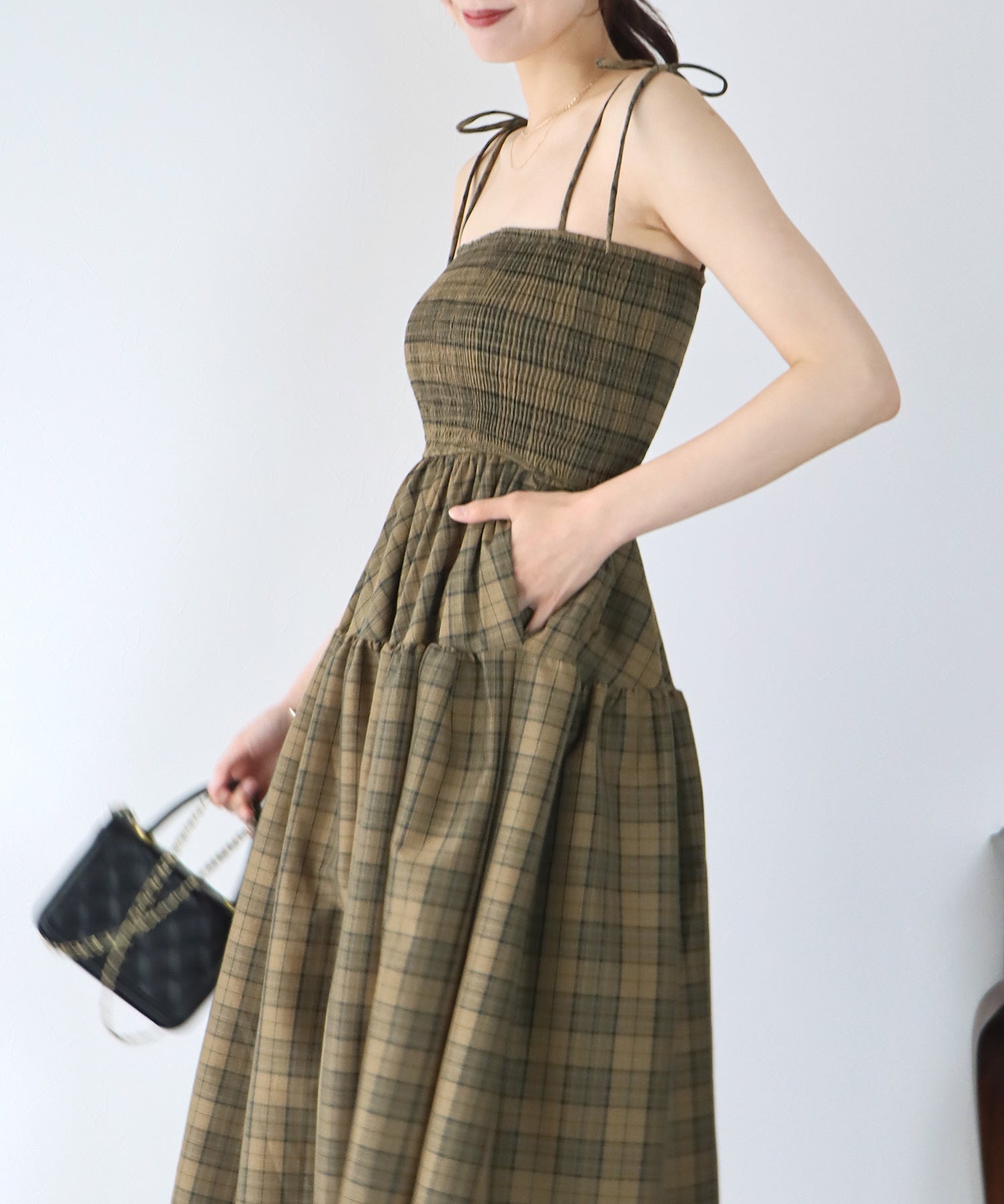 【SALE】ティアードチェックキャミワンピース
