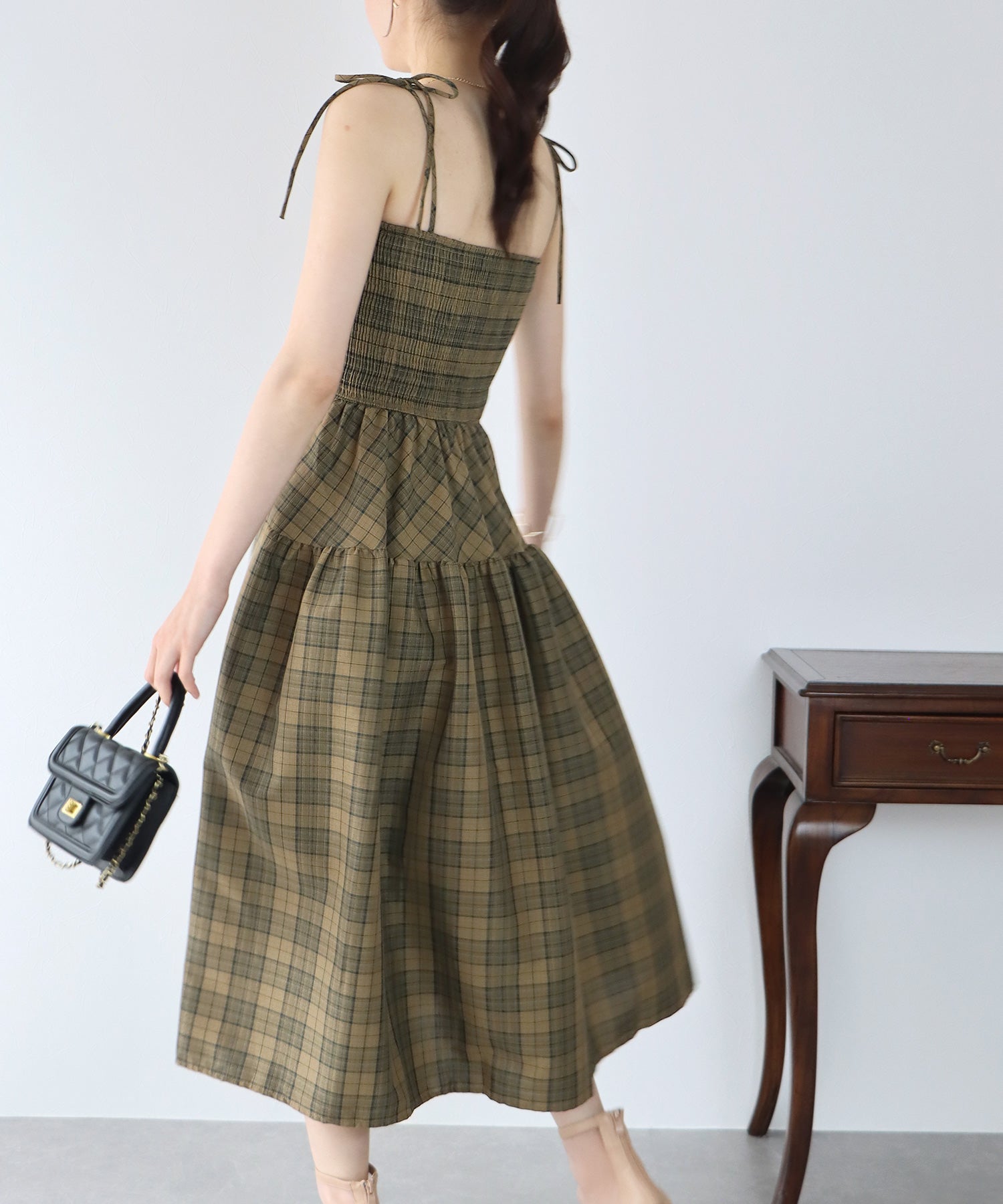 【SALE】ティアードチェックキャミワンピース
