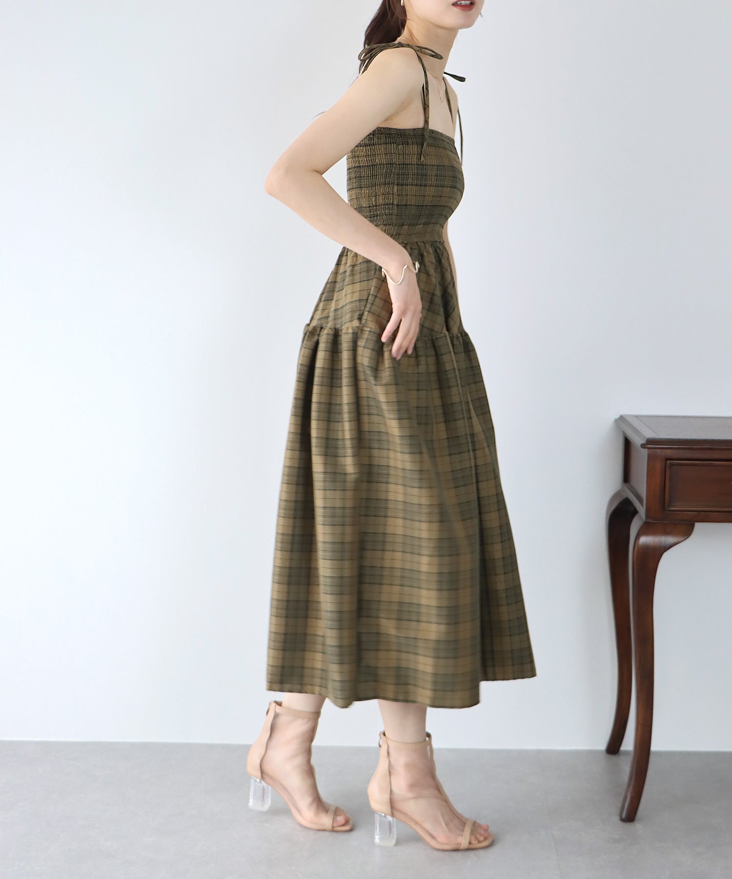 【SALE】ティアードチェックキャミワンピース