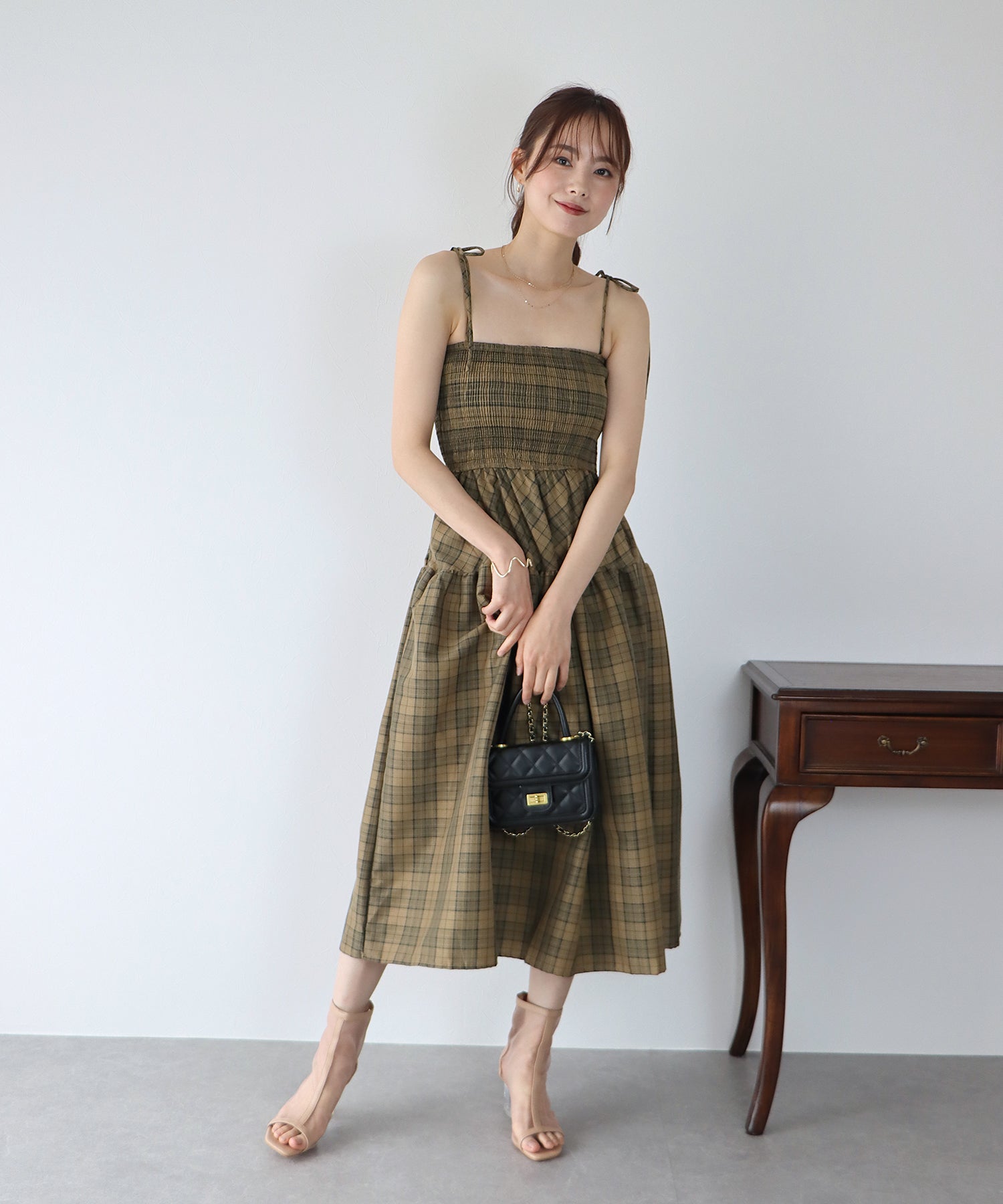 【SALE】ティアードチェックキャミワンピース