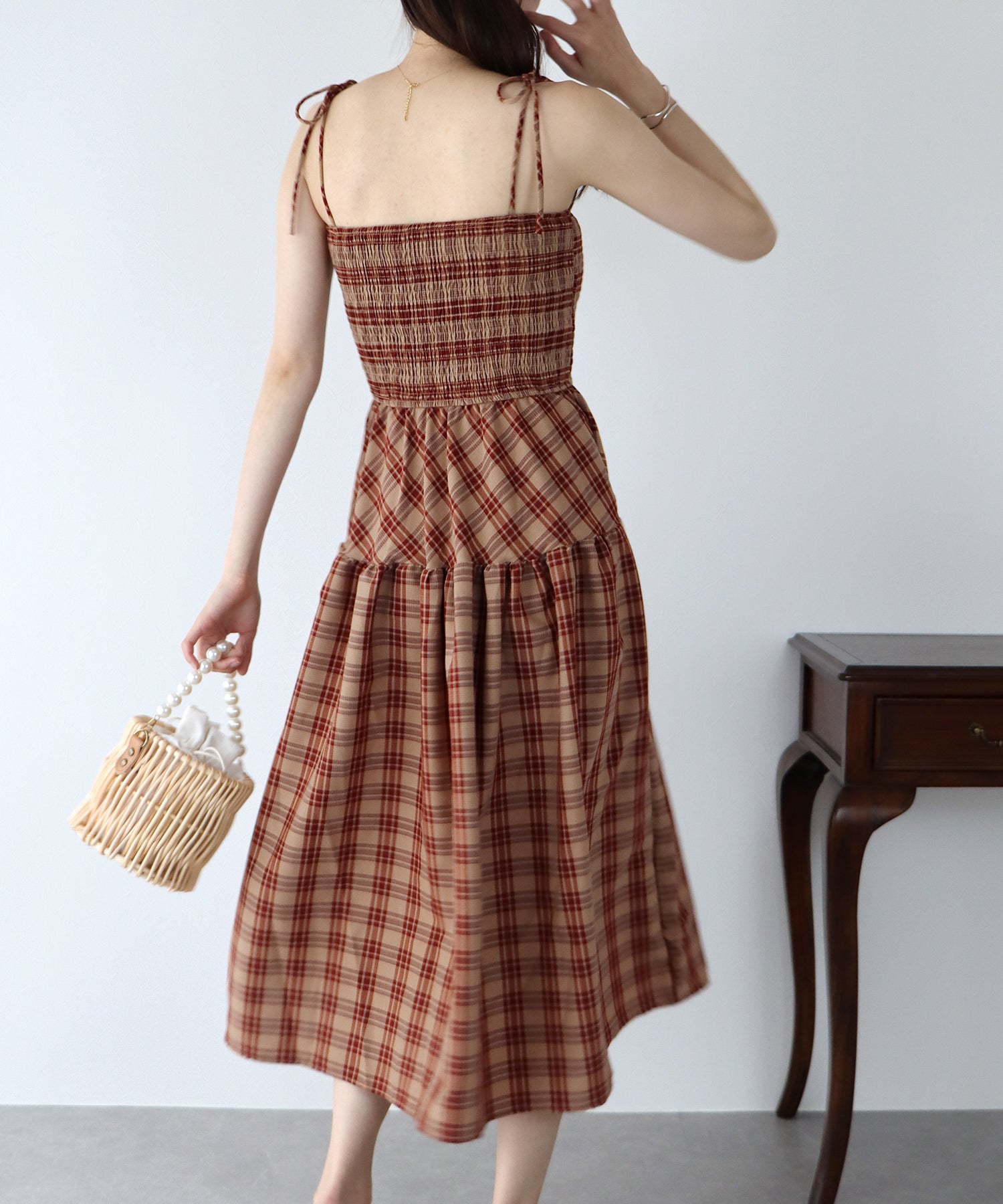 【SALE】ティアードチェックキャミワンピース