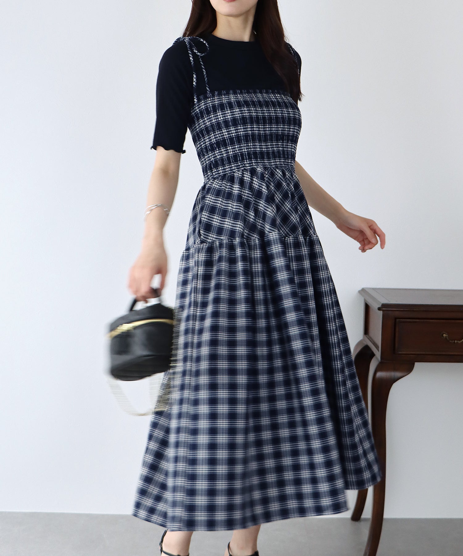 【SALE】ティアードチェックキャミワンピース