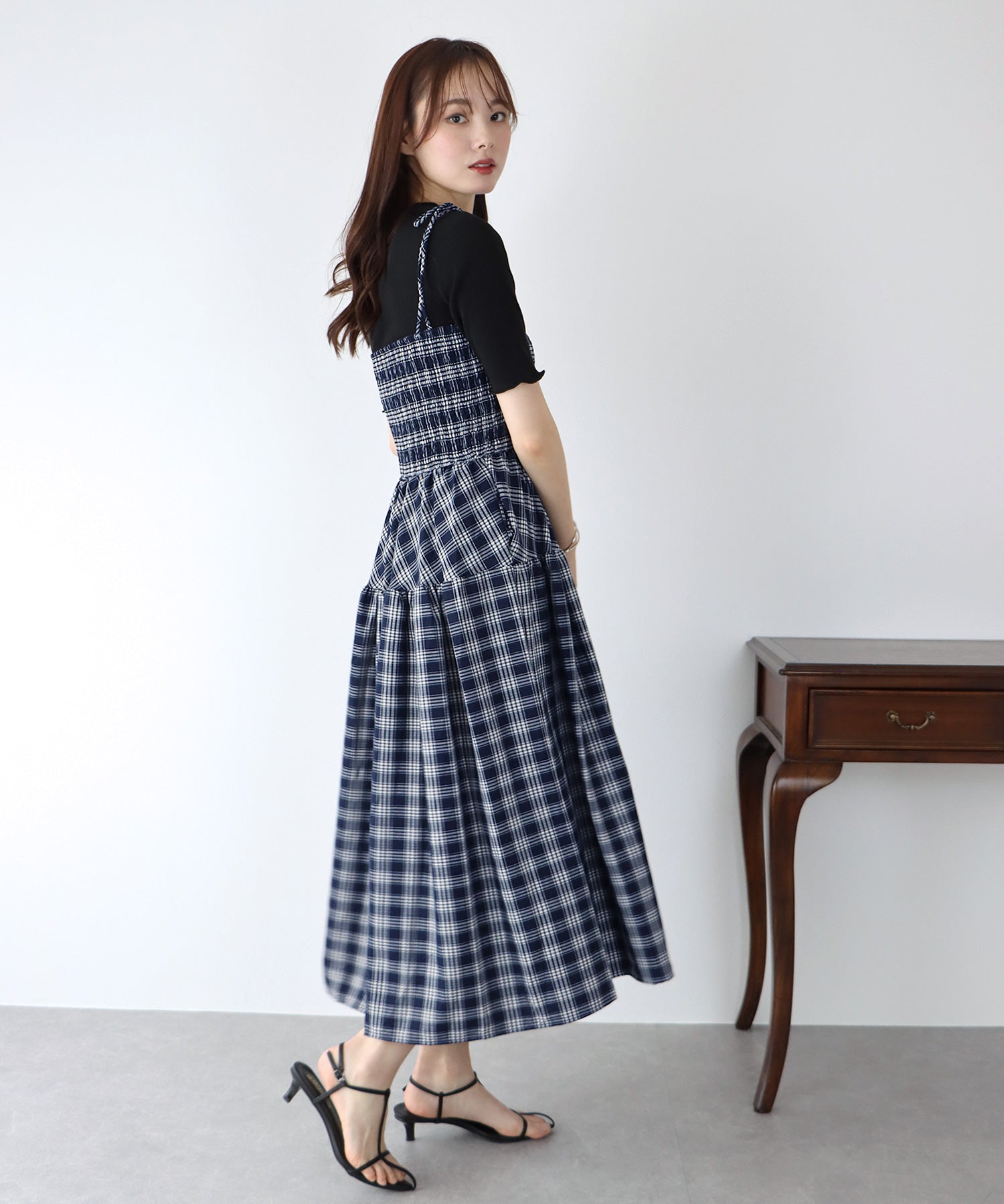 【SALE】ティアードチェックキャミワンピース