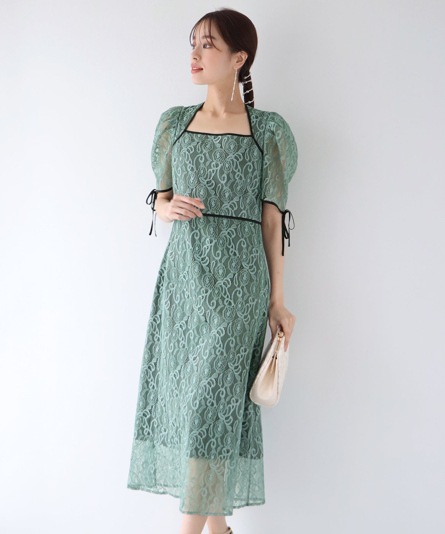 【SALE】配色パイピングレースパーティードレス