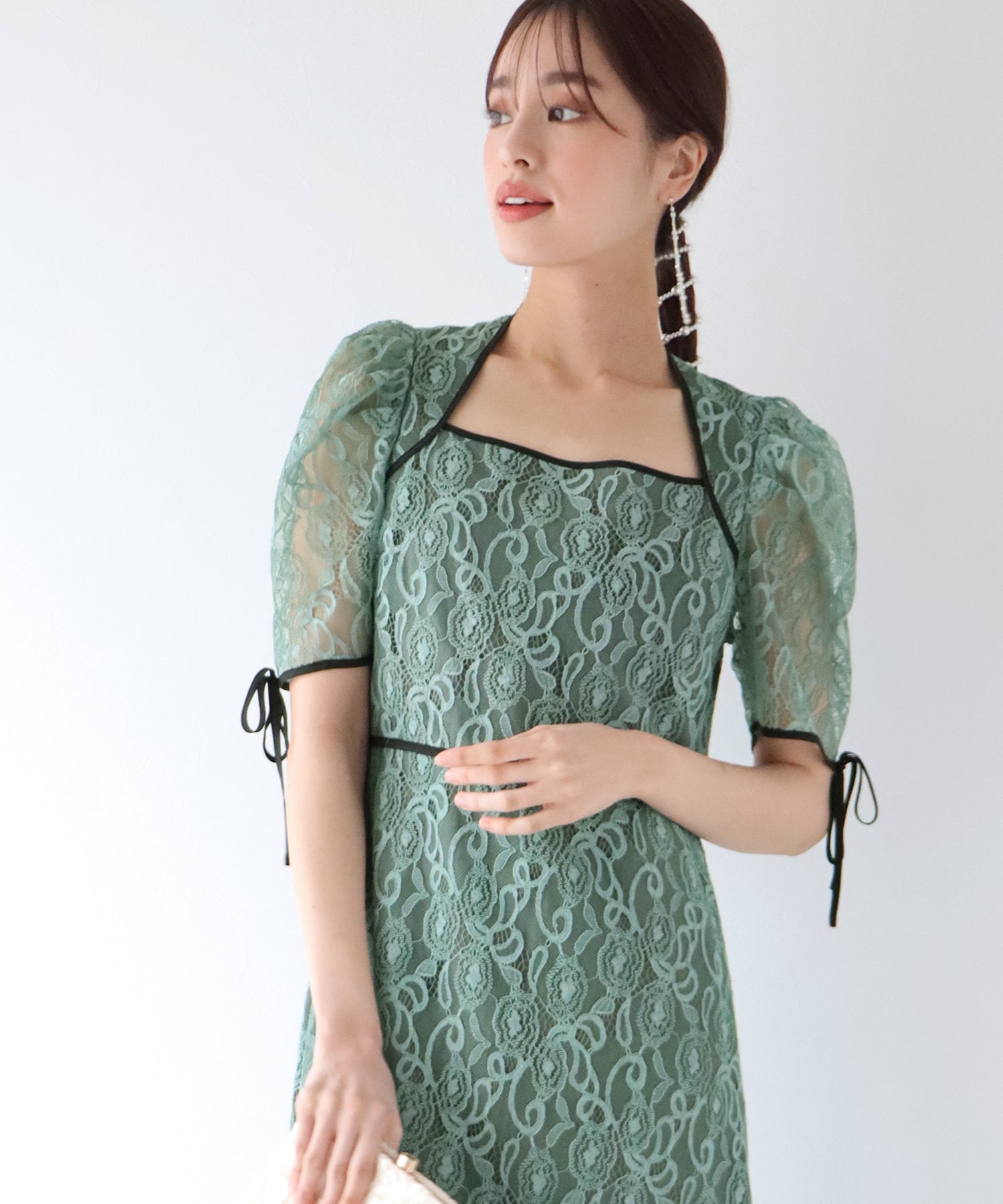 【SALE】配色パイピングレースパーティードレス