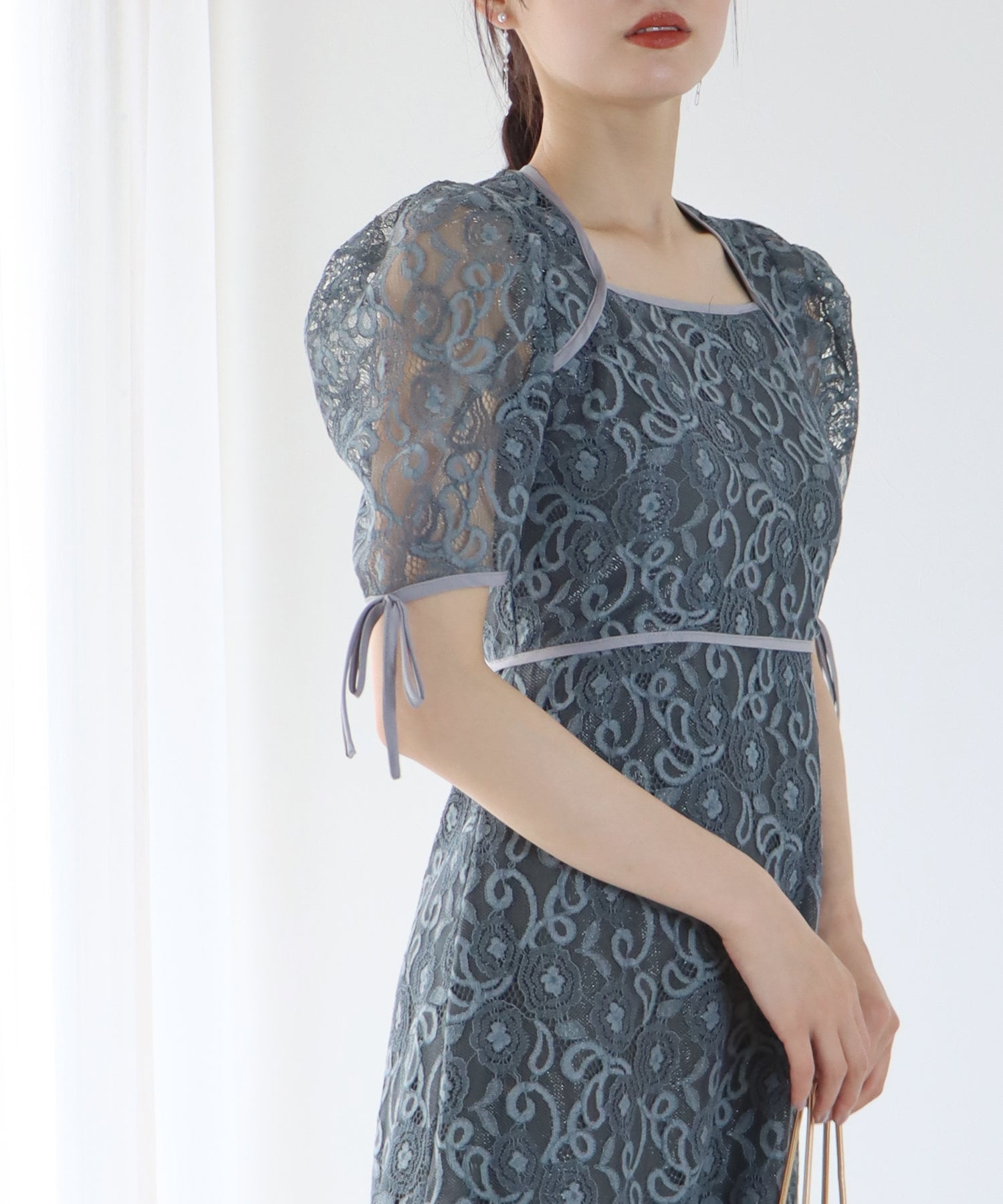 【SALE】配色パイピングレースパーティードレス