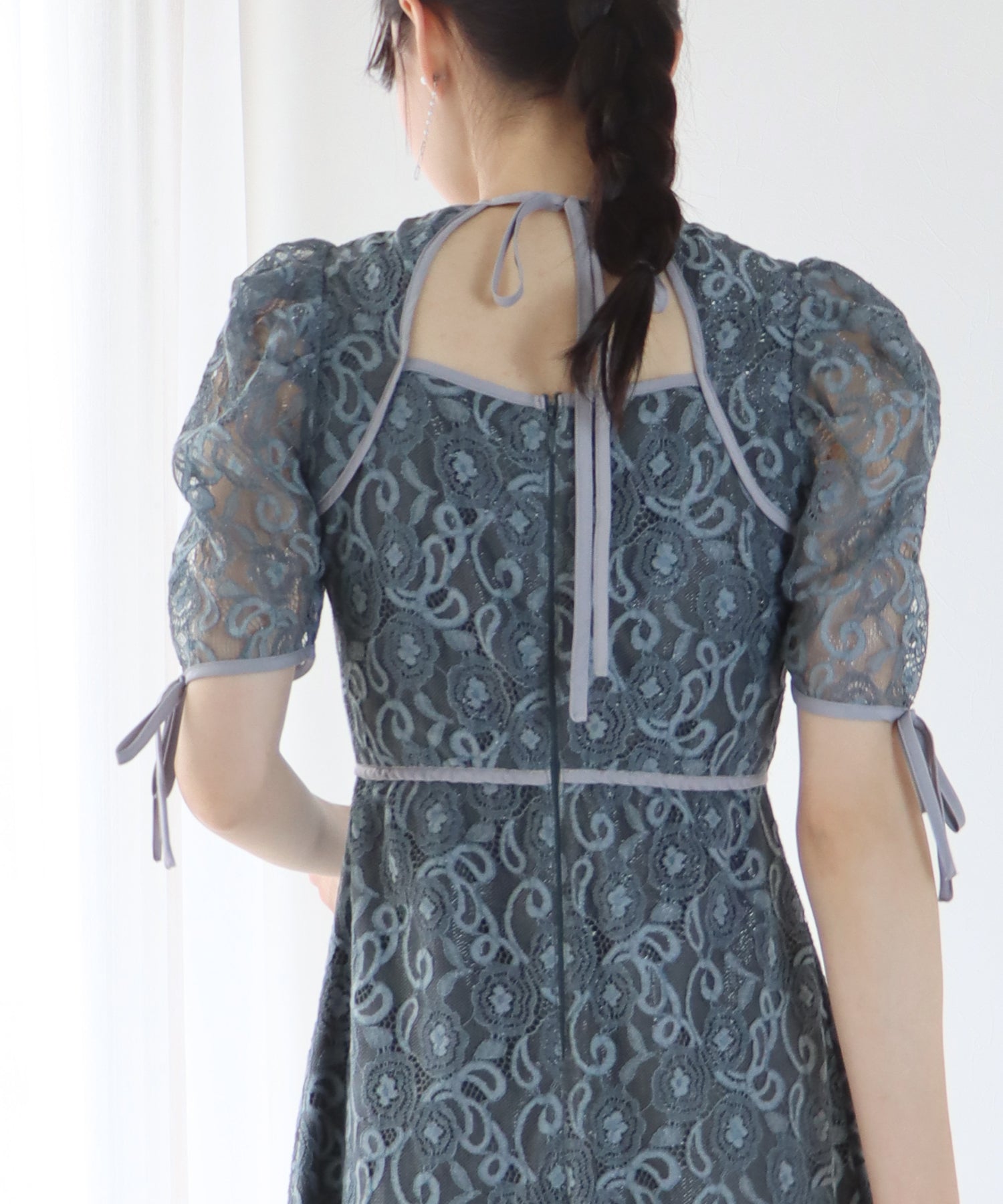 【SALE】配色パイピングレースパーティードレス