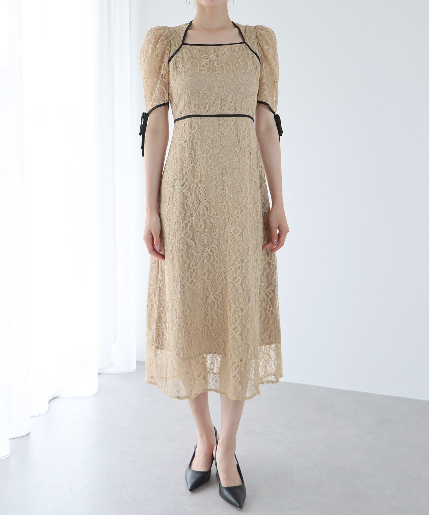 【SALE】配色パイピングレースパーティードレス