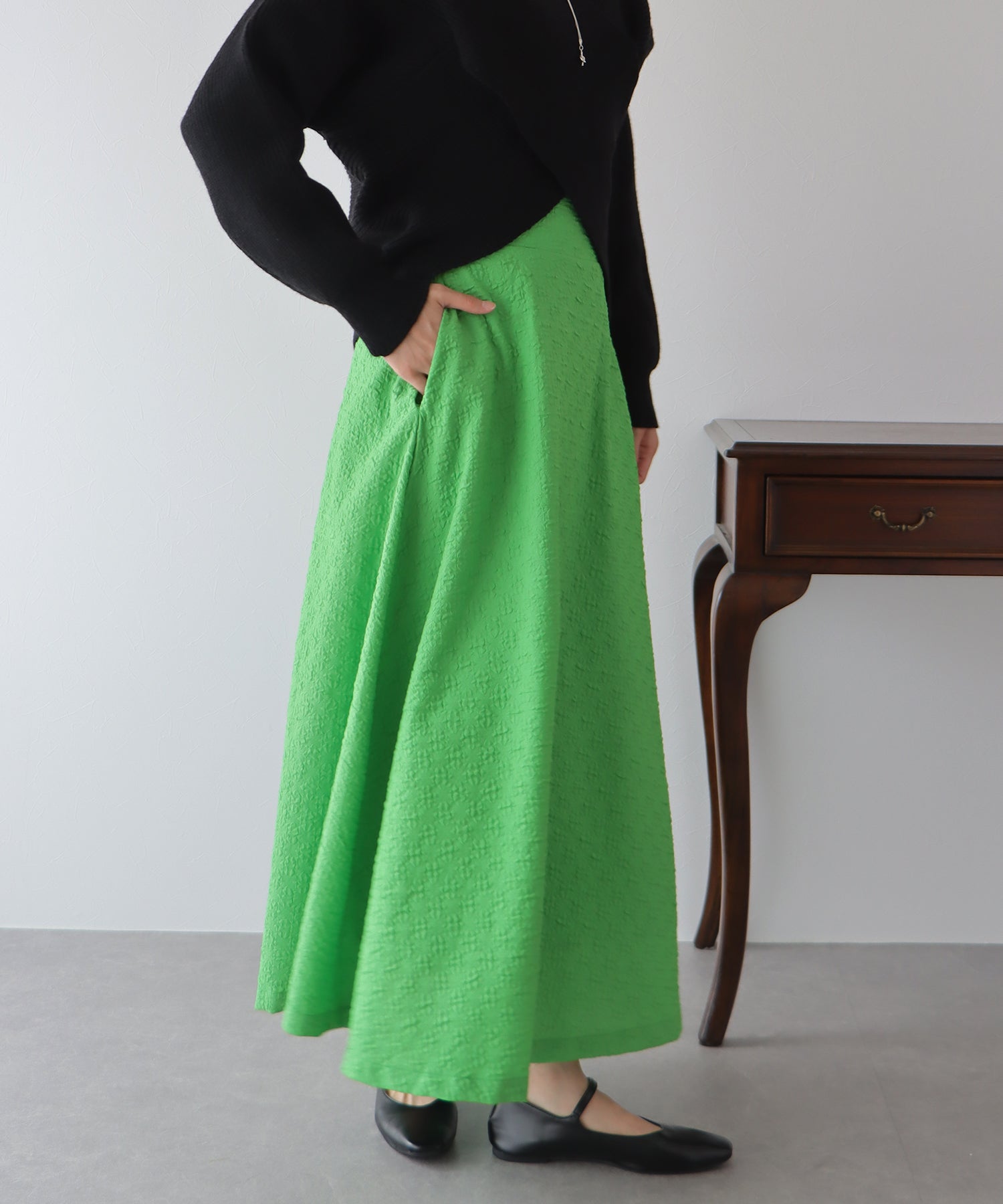 【SALE】ふくれジャガードボリュームフレアスカート