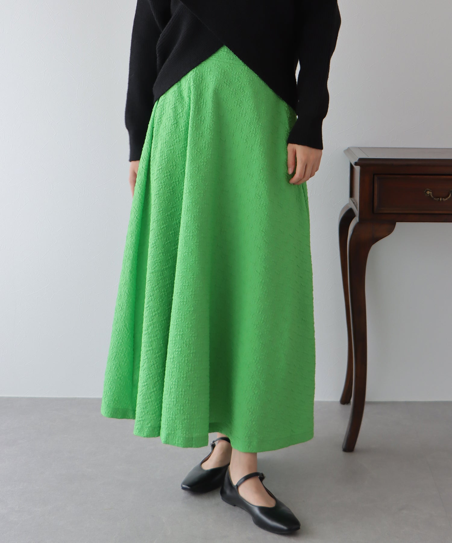 【SALE】ふくれジャガードボリュームフレアスカート