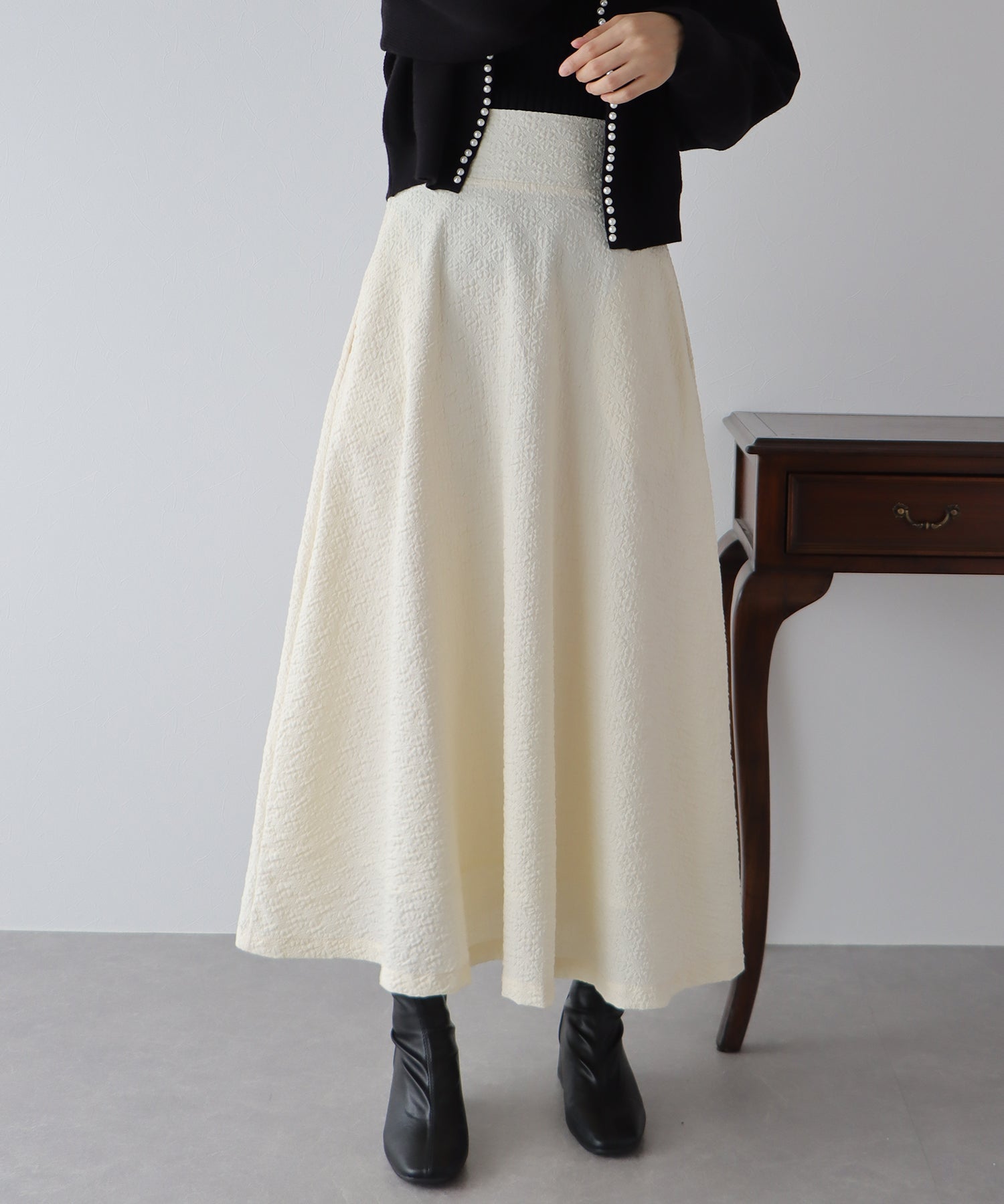 【SALE】ふくれジャガードボリュームフレアスカート