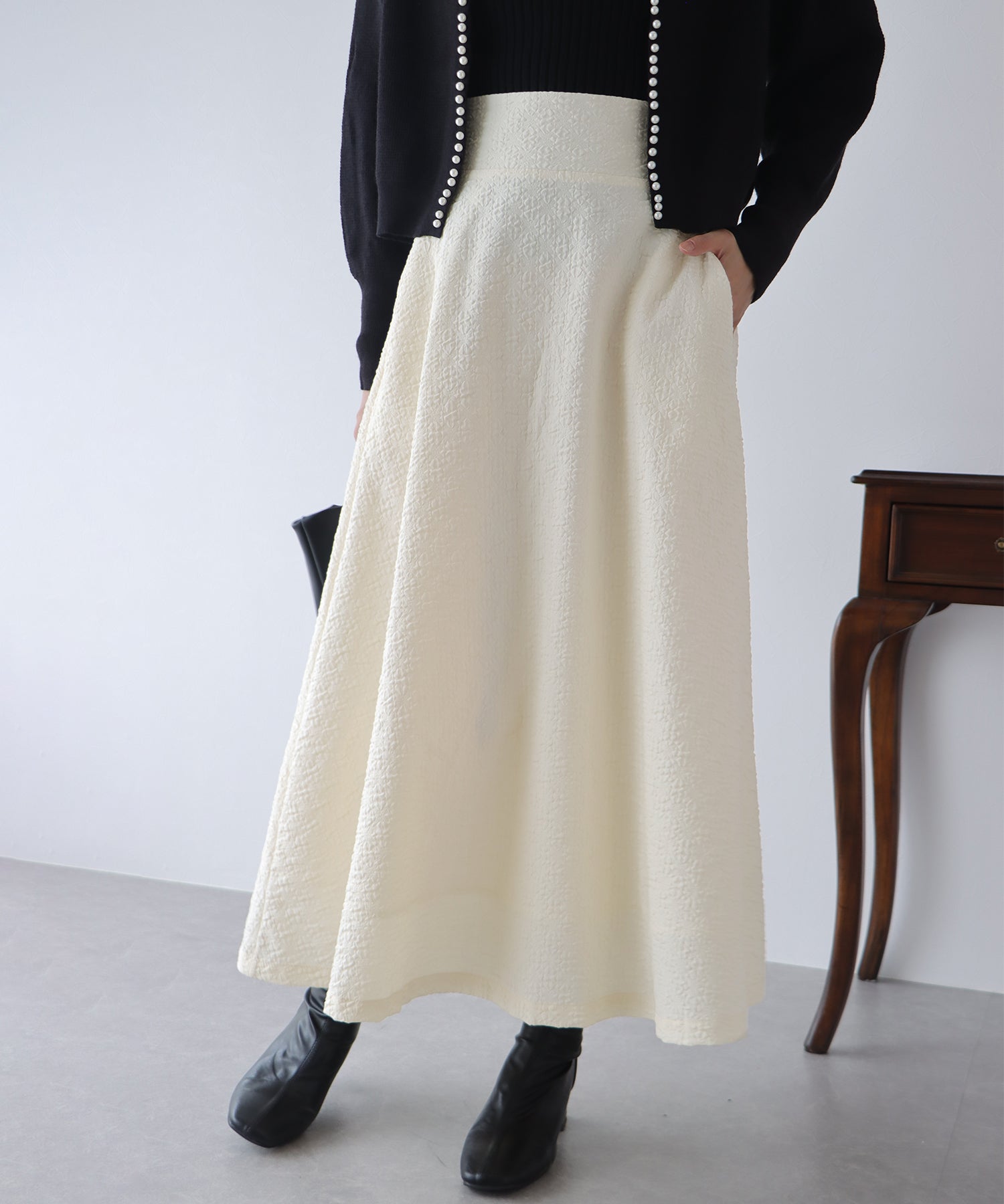 【SALE】ふくれジャガードボリュームフレアスカート