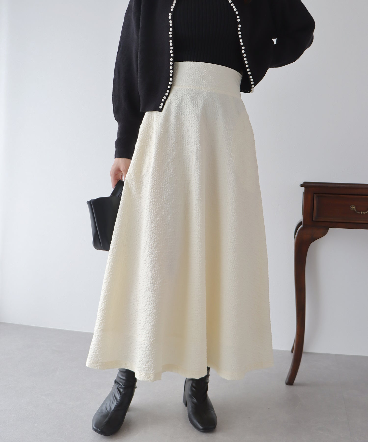 【SALE】ふくれジャガードボリュームフレアスカート