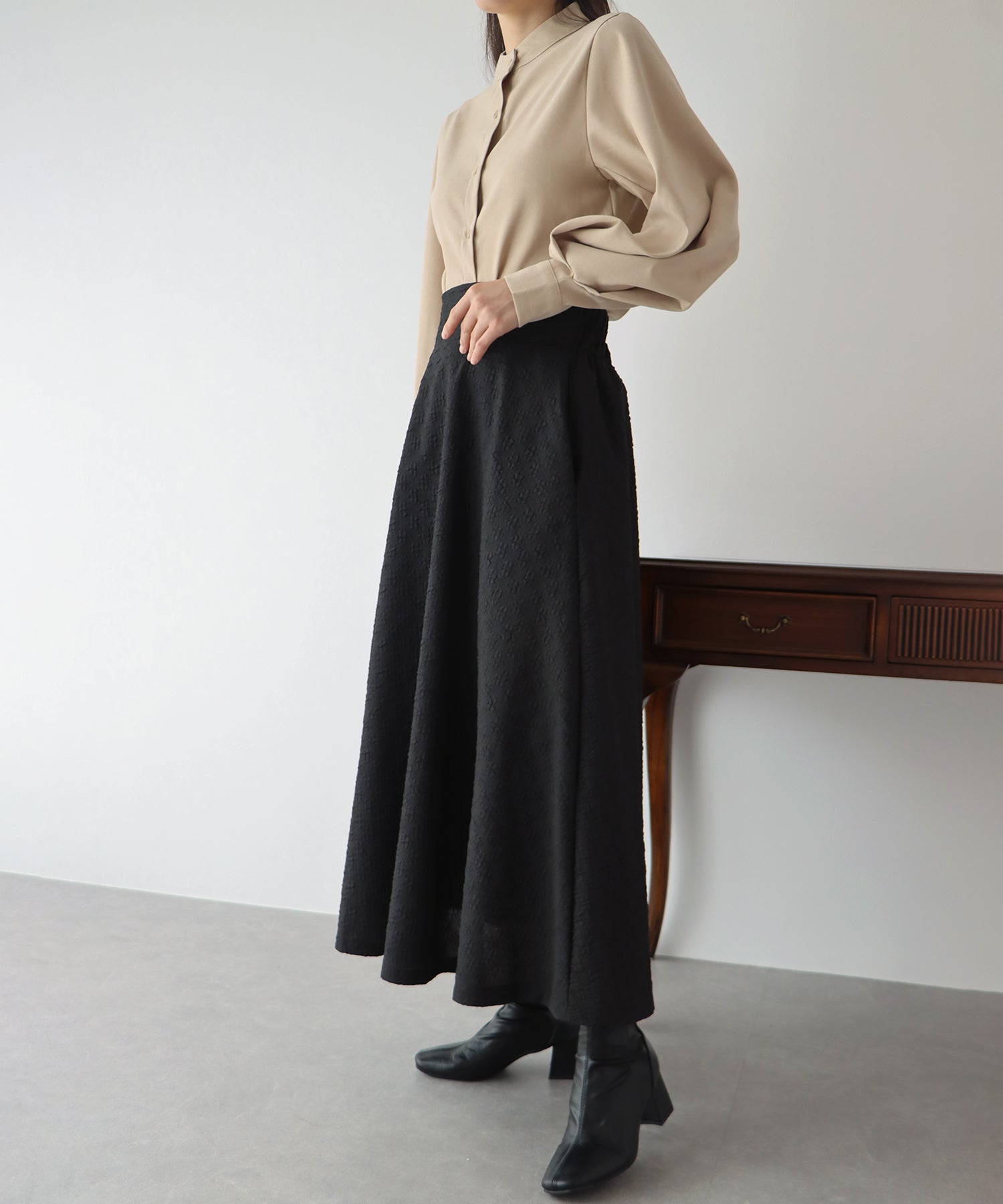 【SALE】ふくれジャガードボリュームフレアスカート