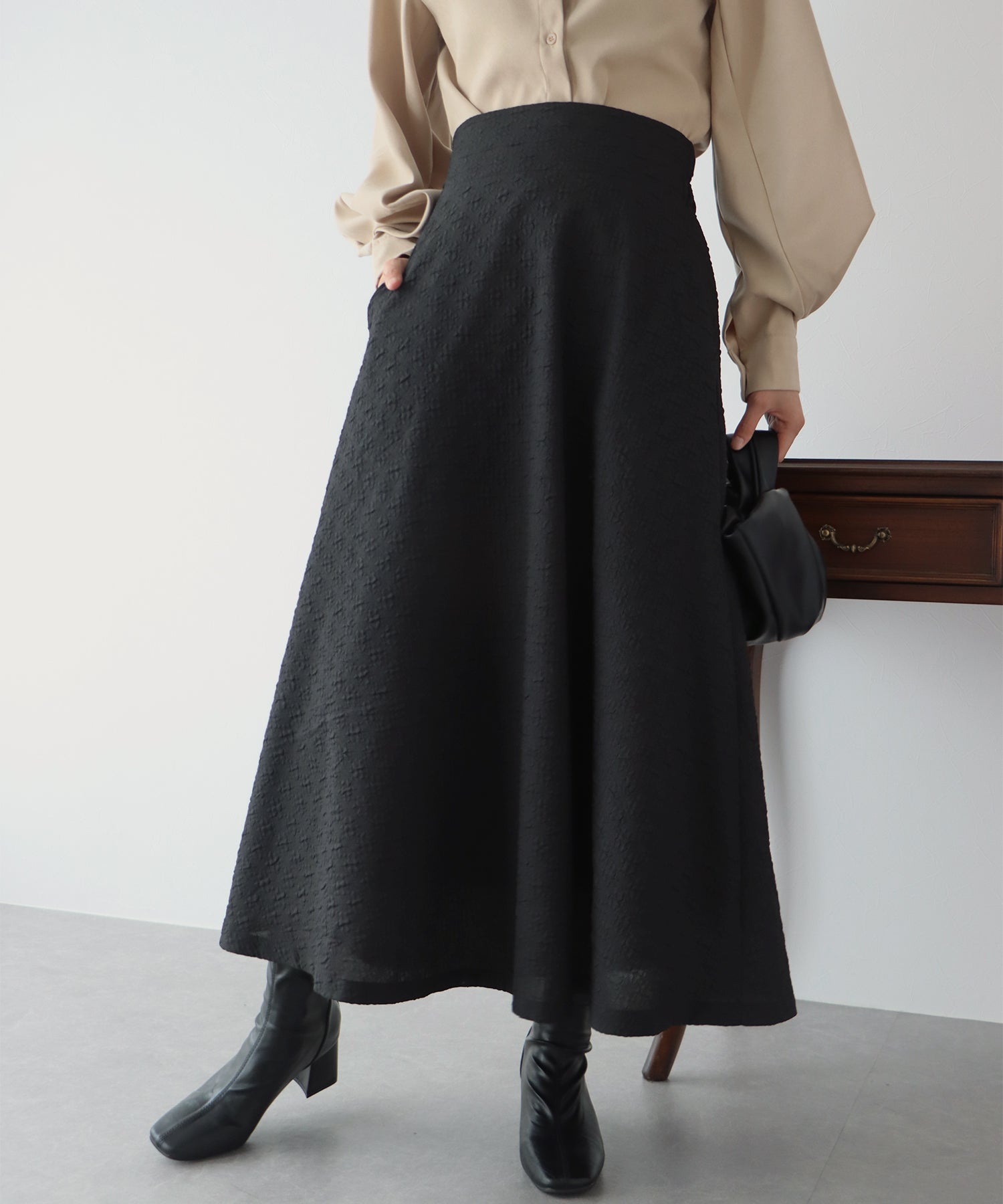 【SALE】ふくれジャガードボリュームフレアスカート