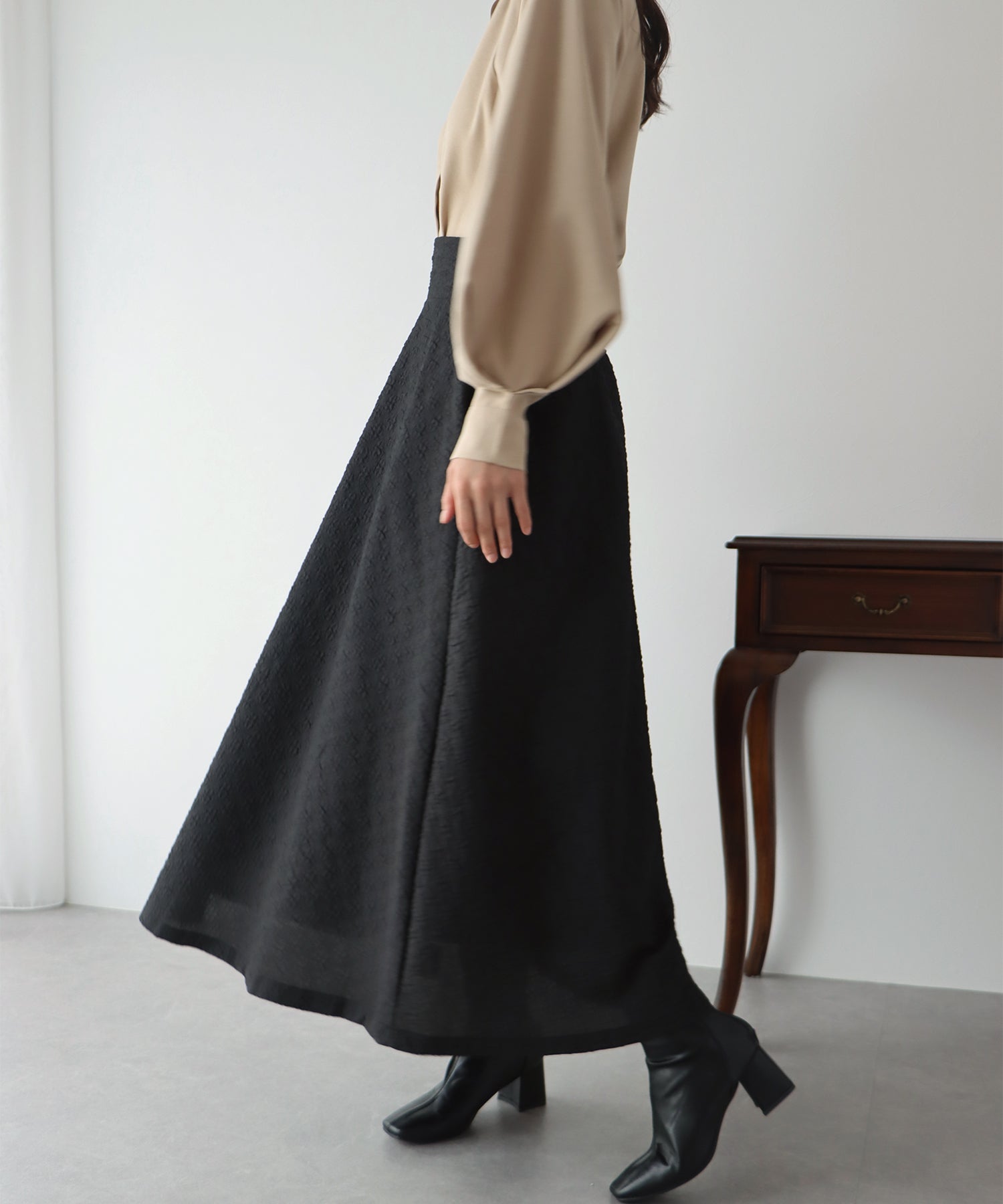 【SALE】ふくれジャガードボリュームフレアスカート