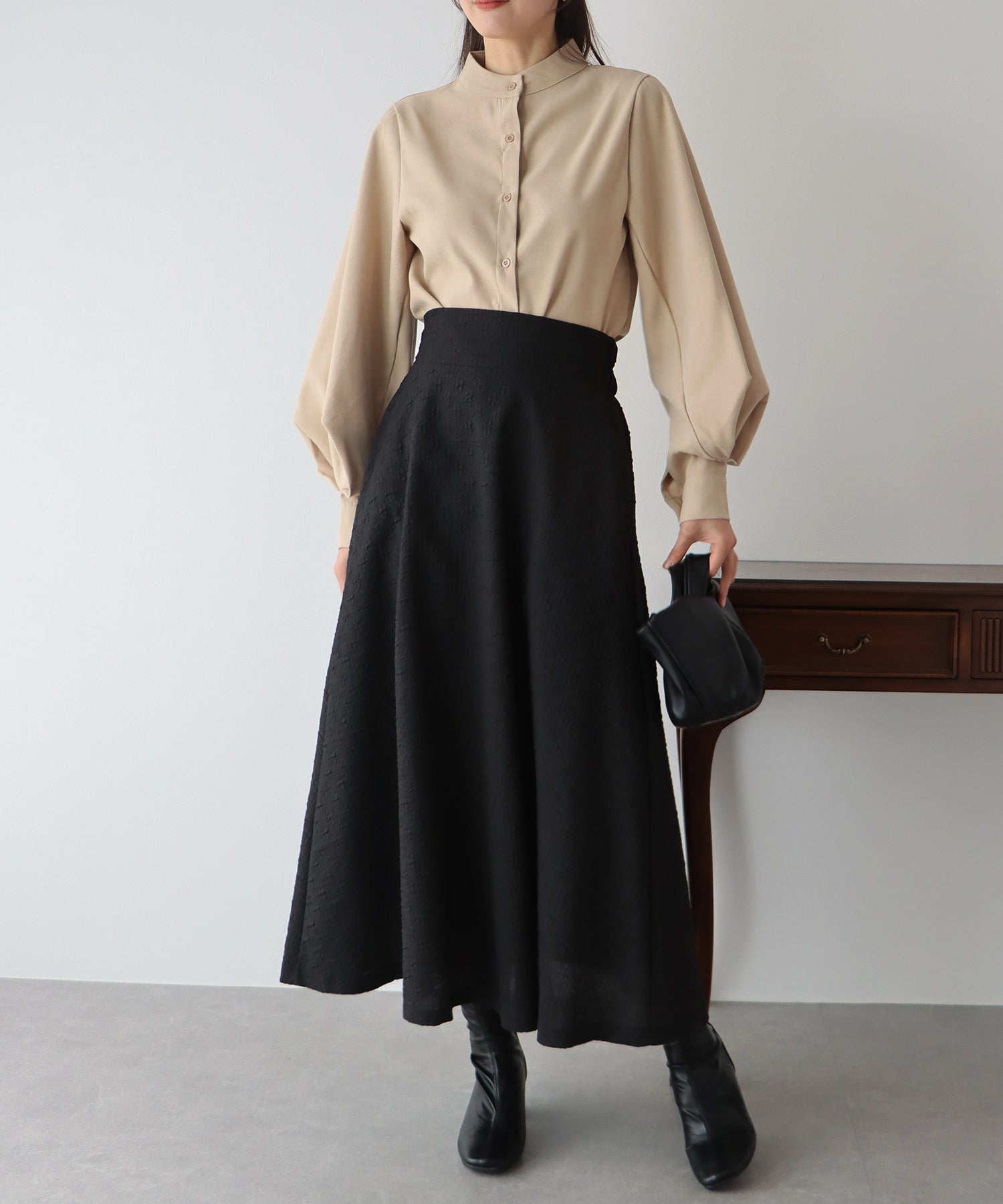 【SALE】ふくれジャガードボリュームフレアスカート