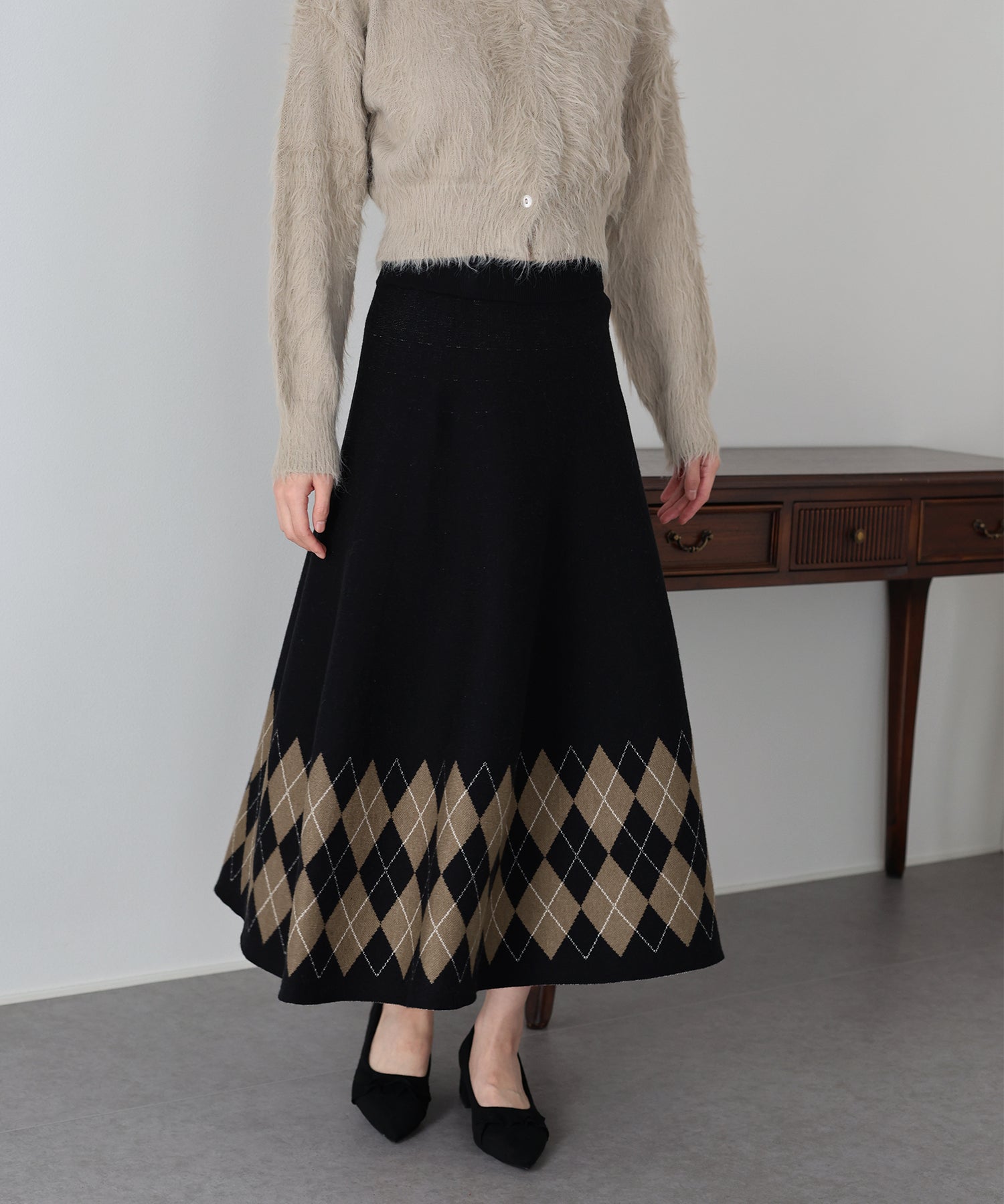 チェック柄ニットスカート