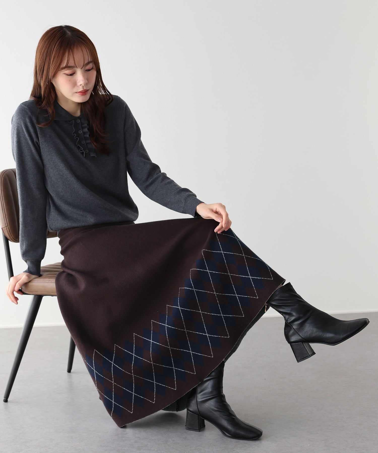 チェック柄ニットスカート