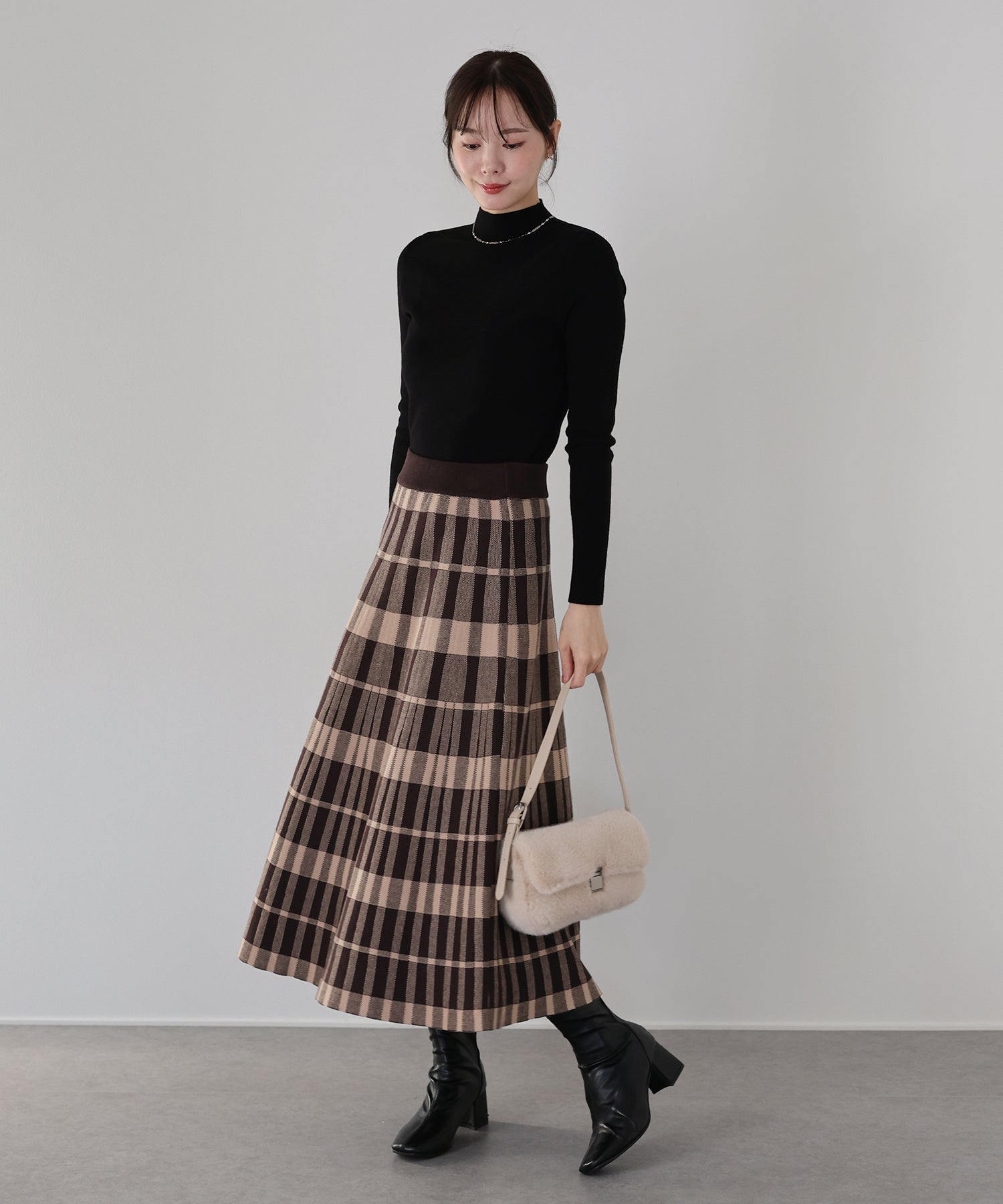 チェック柄ニットスカート