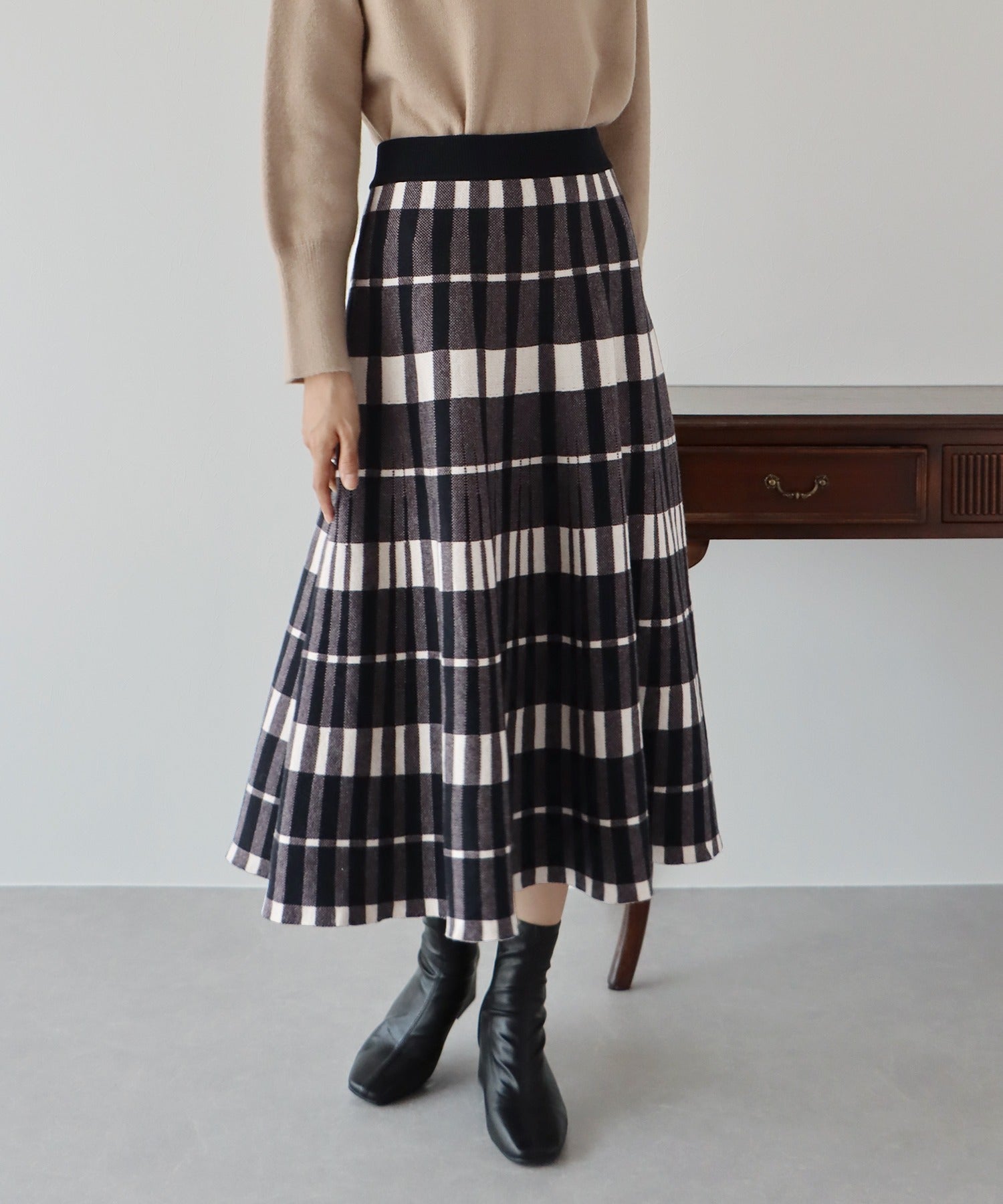 チェック柄ニットスカート