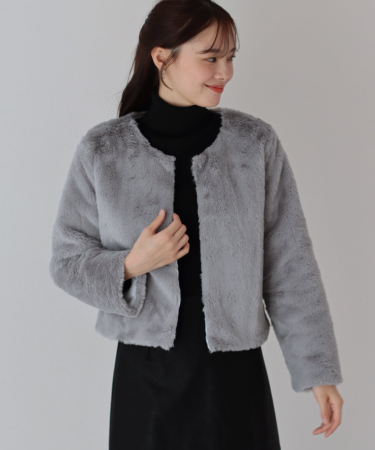 【SALE】ノーカラーファーブルゾン