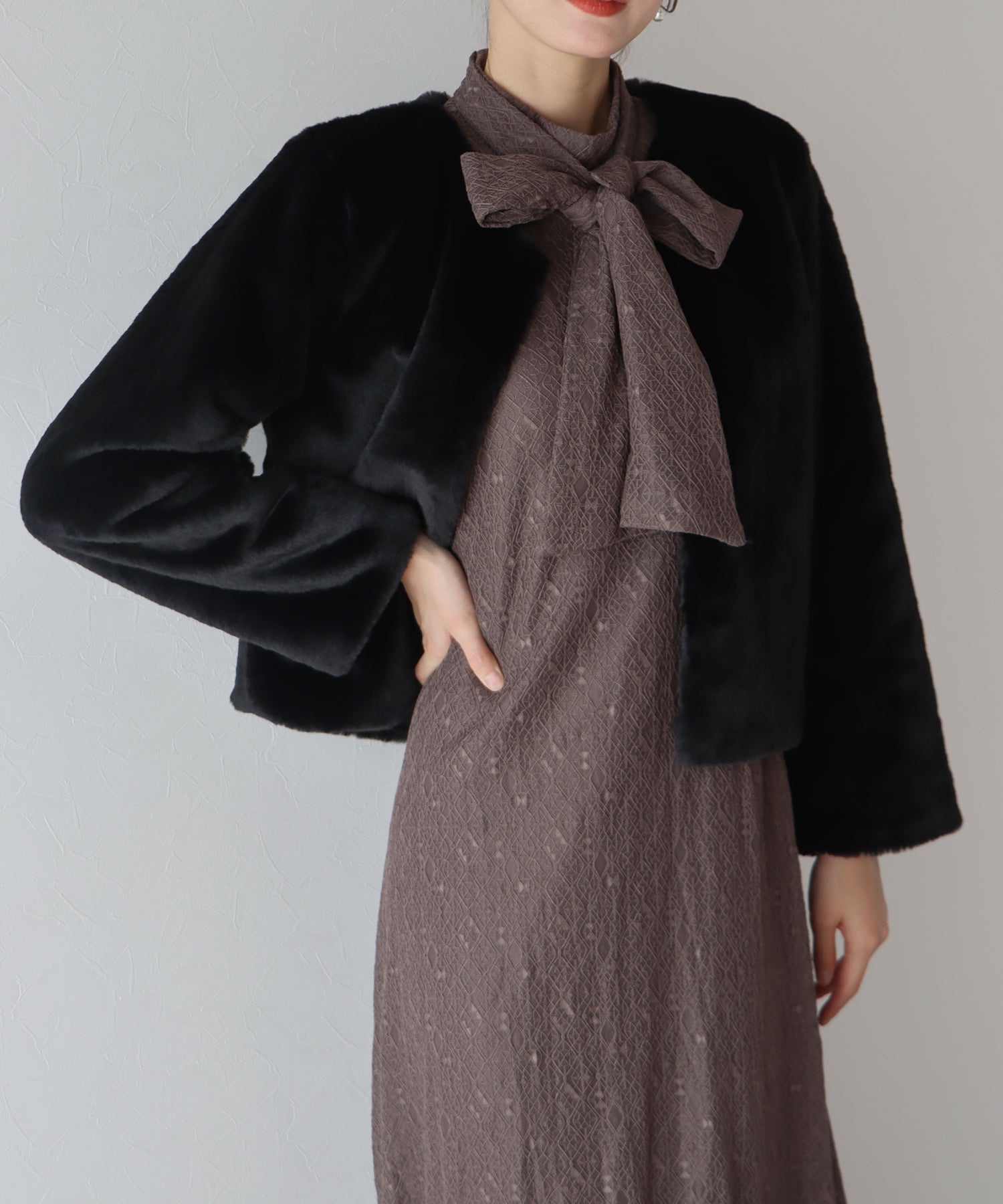 【SALE】ノーカラーファーブルゾン